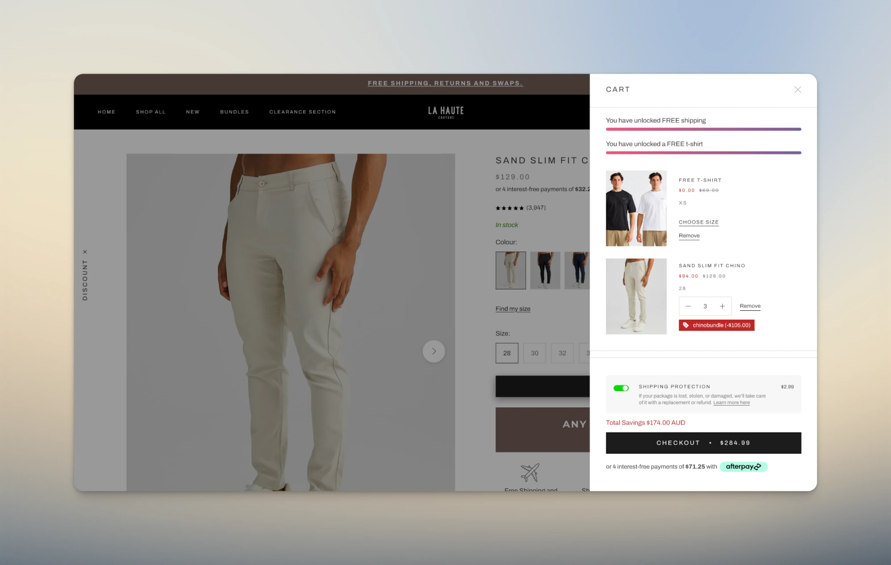 Cart With Free Shipping Progress Bar, Automatic Free Gifts, And Shipping Protection Opt-in. No Apps Needed.