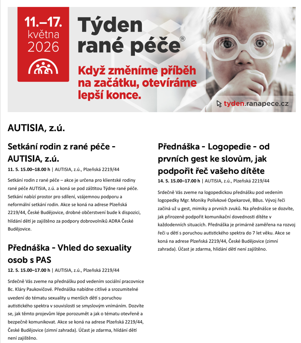 Pozvánka – Osvětová kampaň Týden rané péče v AUTISIA, z.ú.