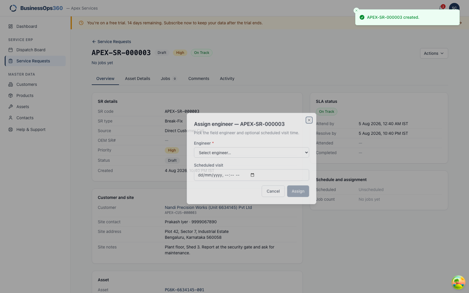 The assign dialog