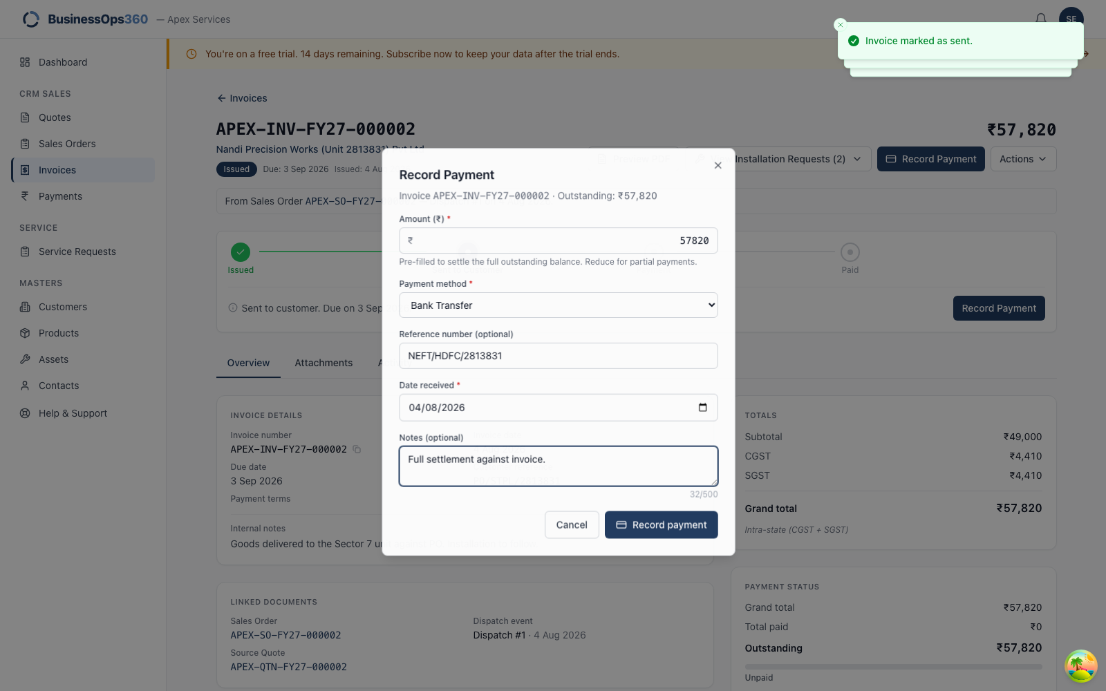 Recording a payment