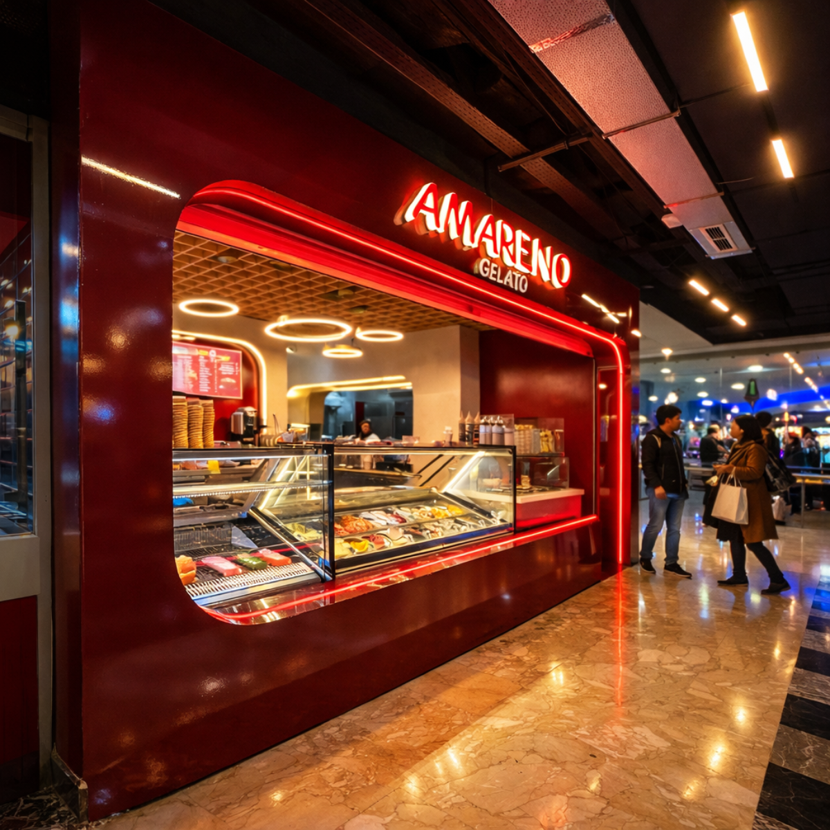 Amareno Gelato — Mega Mall Rabat — projet commercial et intérieurs à Rabat