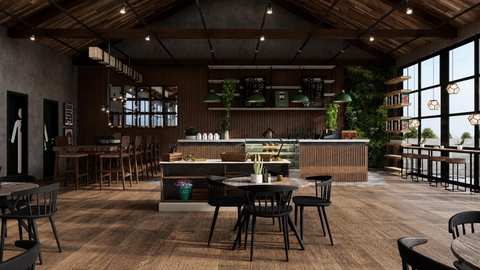 Industrial restaurant, vue 3 — projet commercial et intérieurs