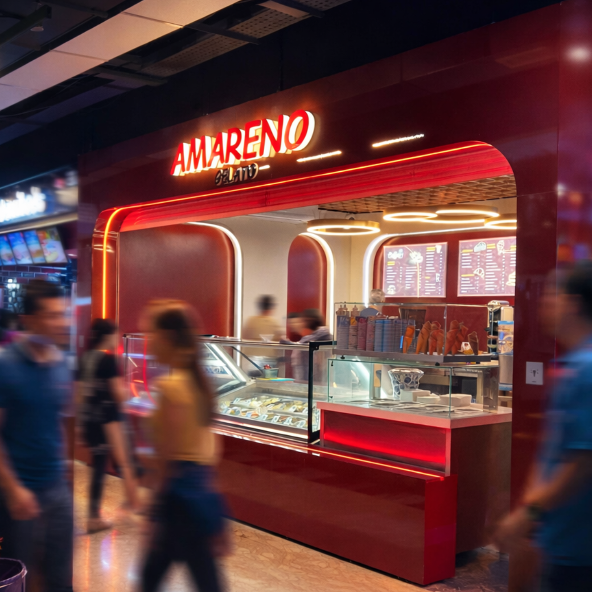 Amareno Gelato — Mega Mall Rabat, vue 3 — projet commercial et intérieurs à Rabat