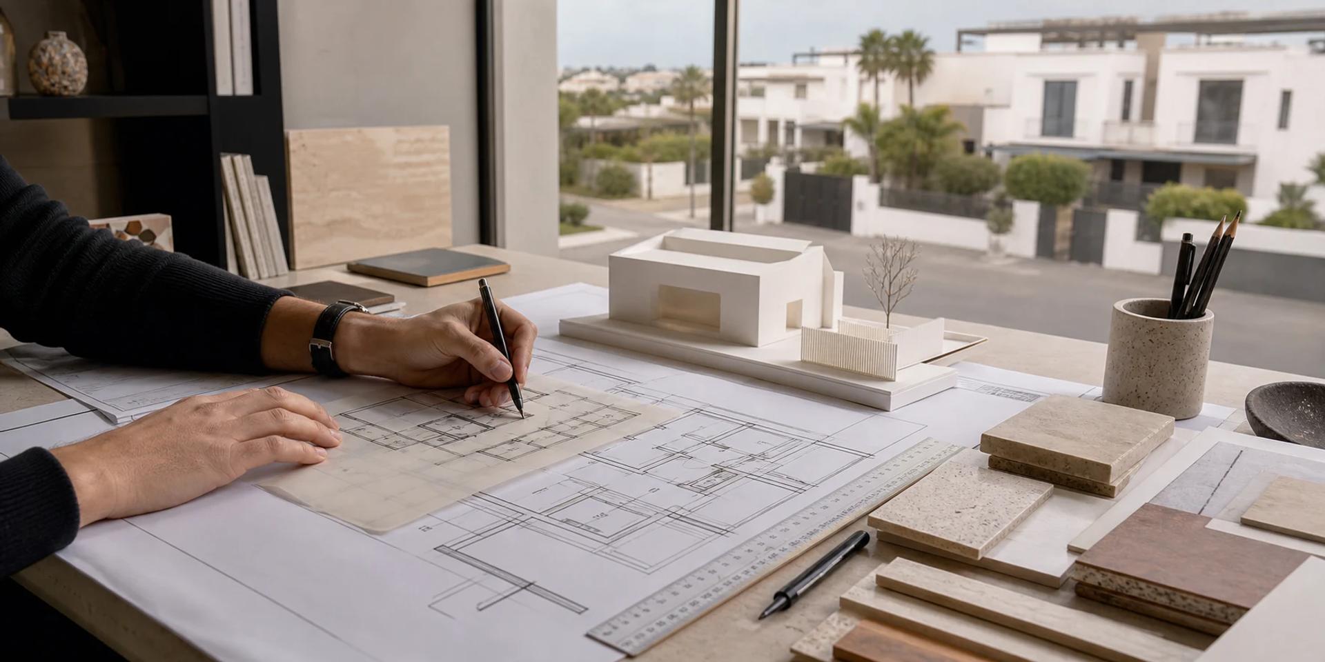 Architecte préparant un permis de construire à Rabat à partir des plans d'une villa