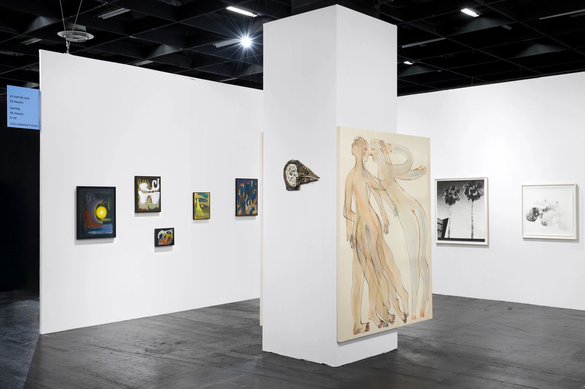 Veronika Hilger (left), Anousha Payne (front), Jan Paul Evers (right), Art Cologne booth by JO VAN DE LOO & Sperling, 2025, photo: choreo.info