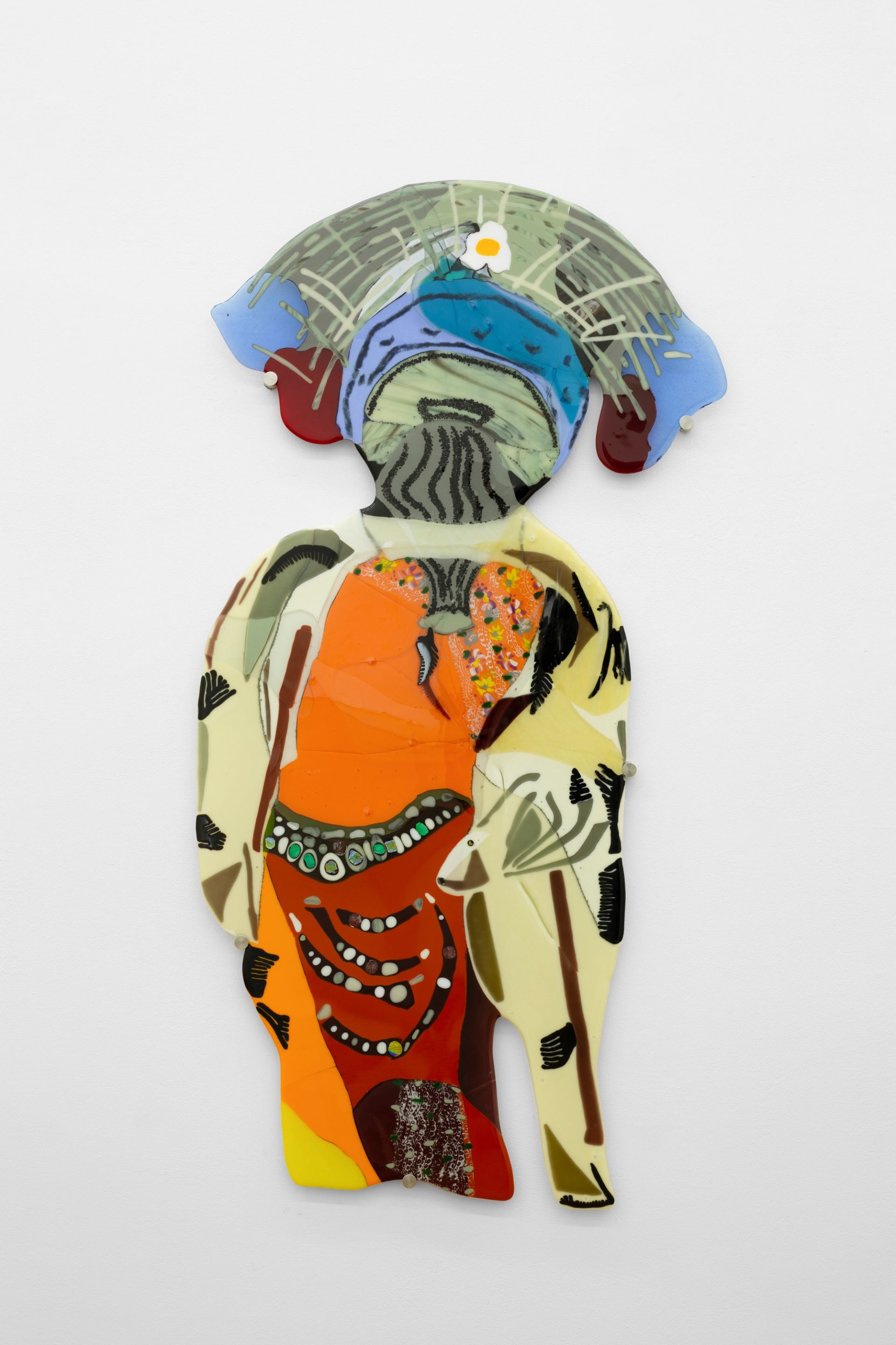 Ana Navas, Vase pouring prints, 2023, fused glass, 141 × 75 × 2 cm