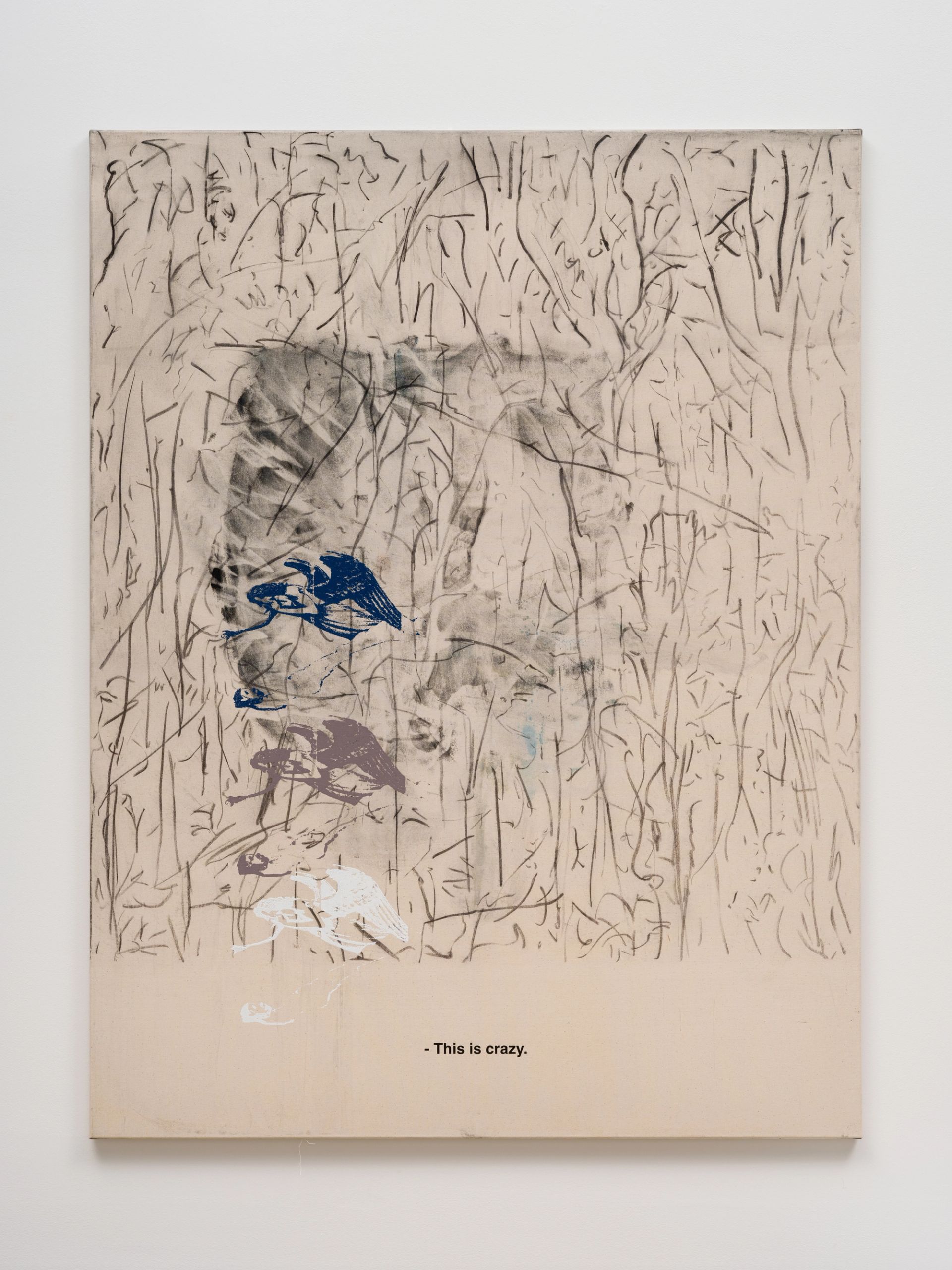 Ein unbekannter Engel rettet Menschenleben., 2024, Charcoal, silkscreen print and oil on canvas, 170 × 130 cm