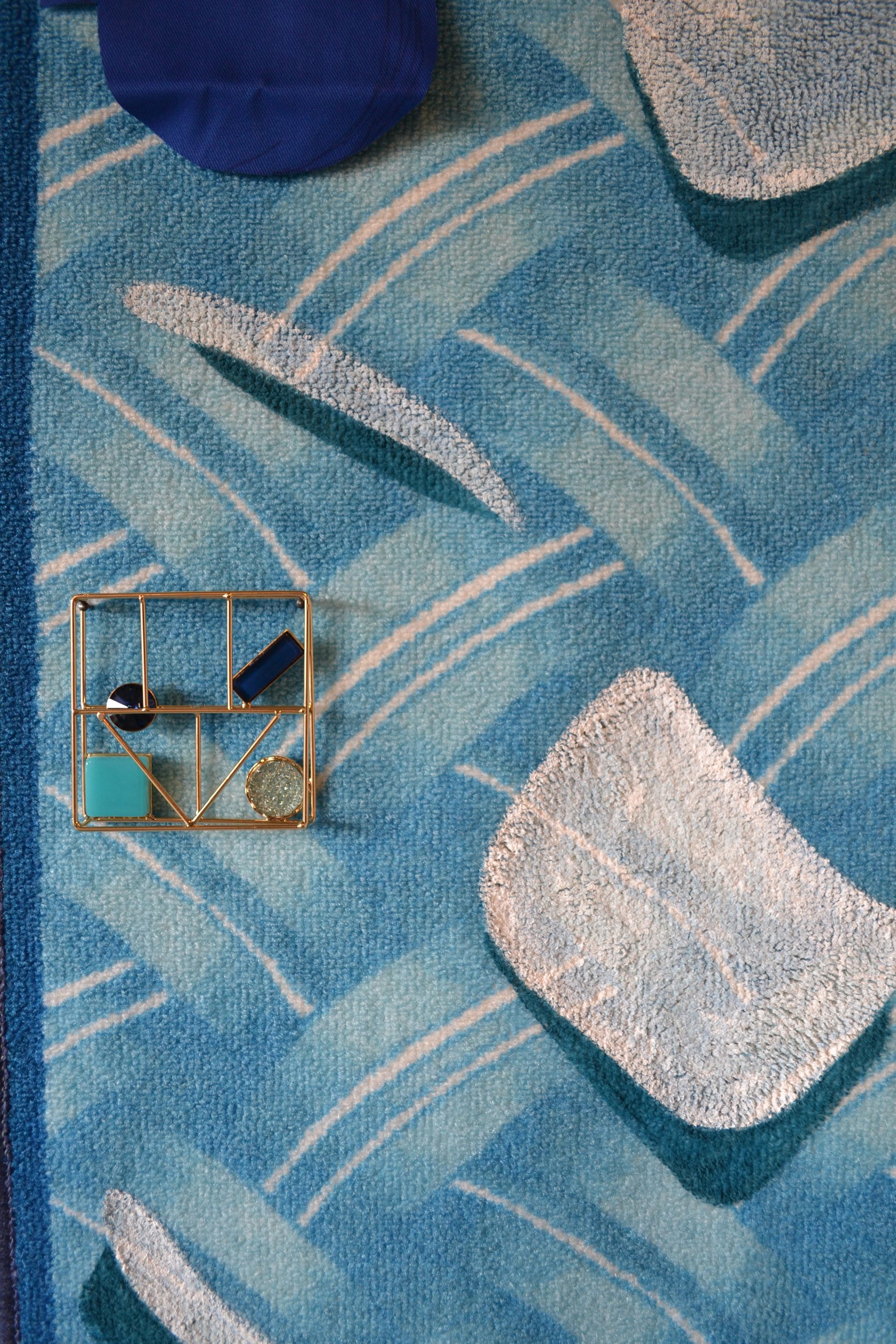 Ana Navas, Sunset (Detail), 2018, carpet, fabric, shoulder pads, acrylic, bijouterie, 220 × 75 cm
