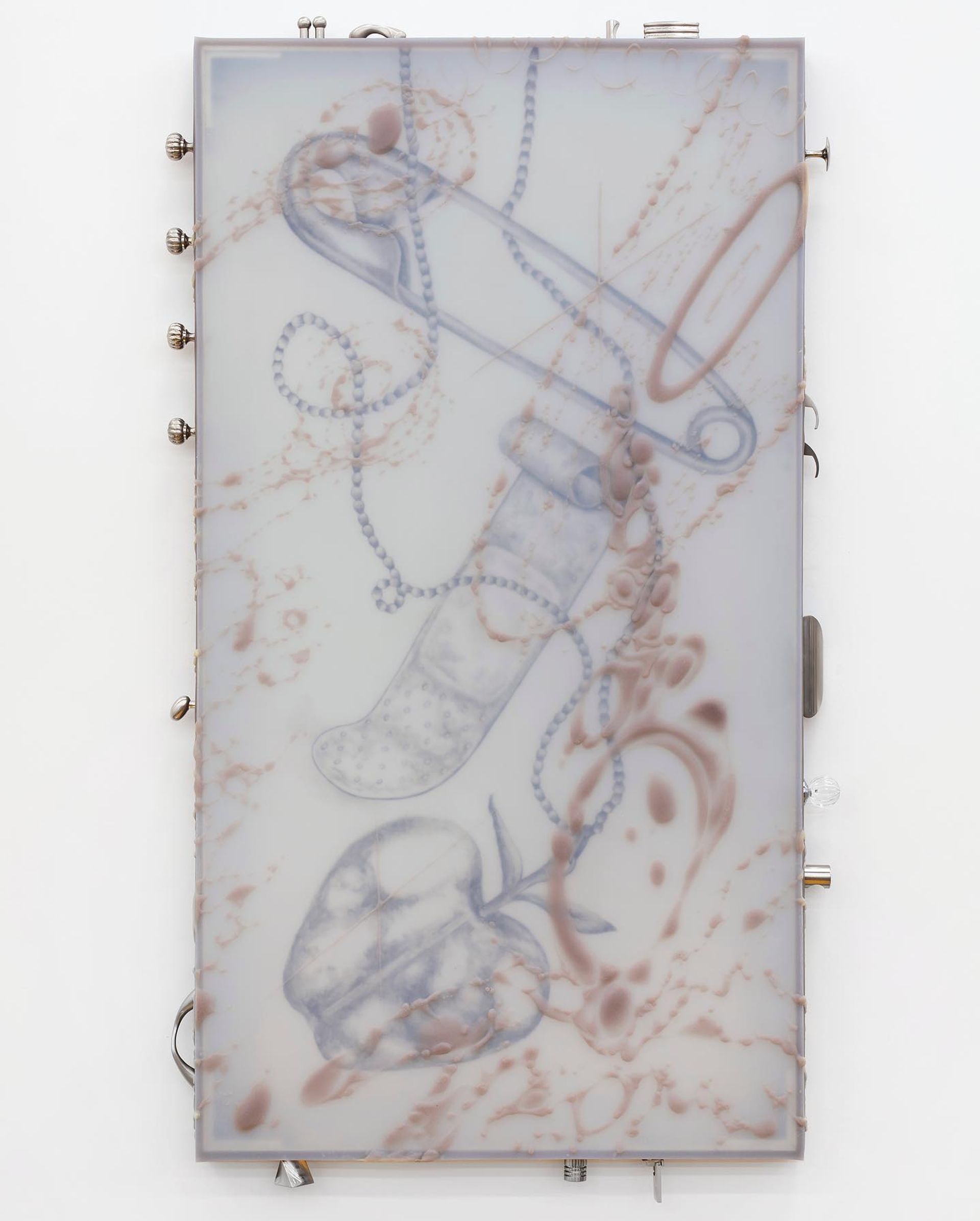 ASMA, Drawer N’ Locket, 2022, Platinum silicone, aluminium frame, metal and plastic handles, 103 × 56 × 4.5 cm (Courtesy: House of Gaga, Guadalajara)