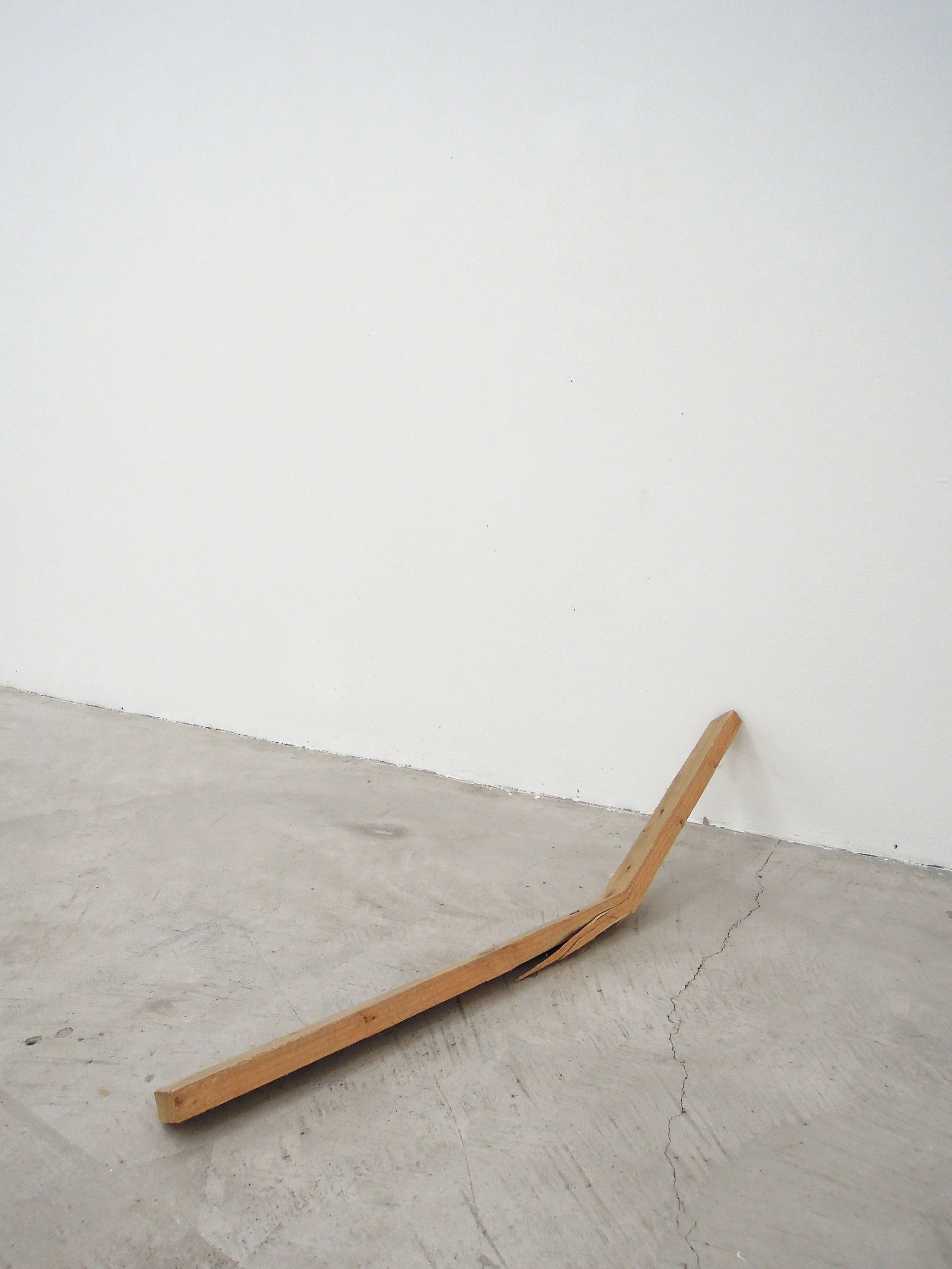 A valve for a spontaneous aggression (Basel), 2014
Broken plank, dimensions variable. This series of broken planks is a result of an action Geiger executed at various places: He leaned planks against house walls. Some time later, he returned to these spots and found most of the planks kicked through and broken
