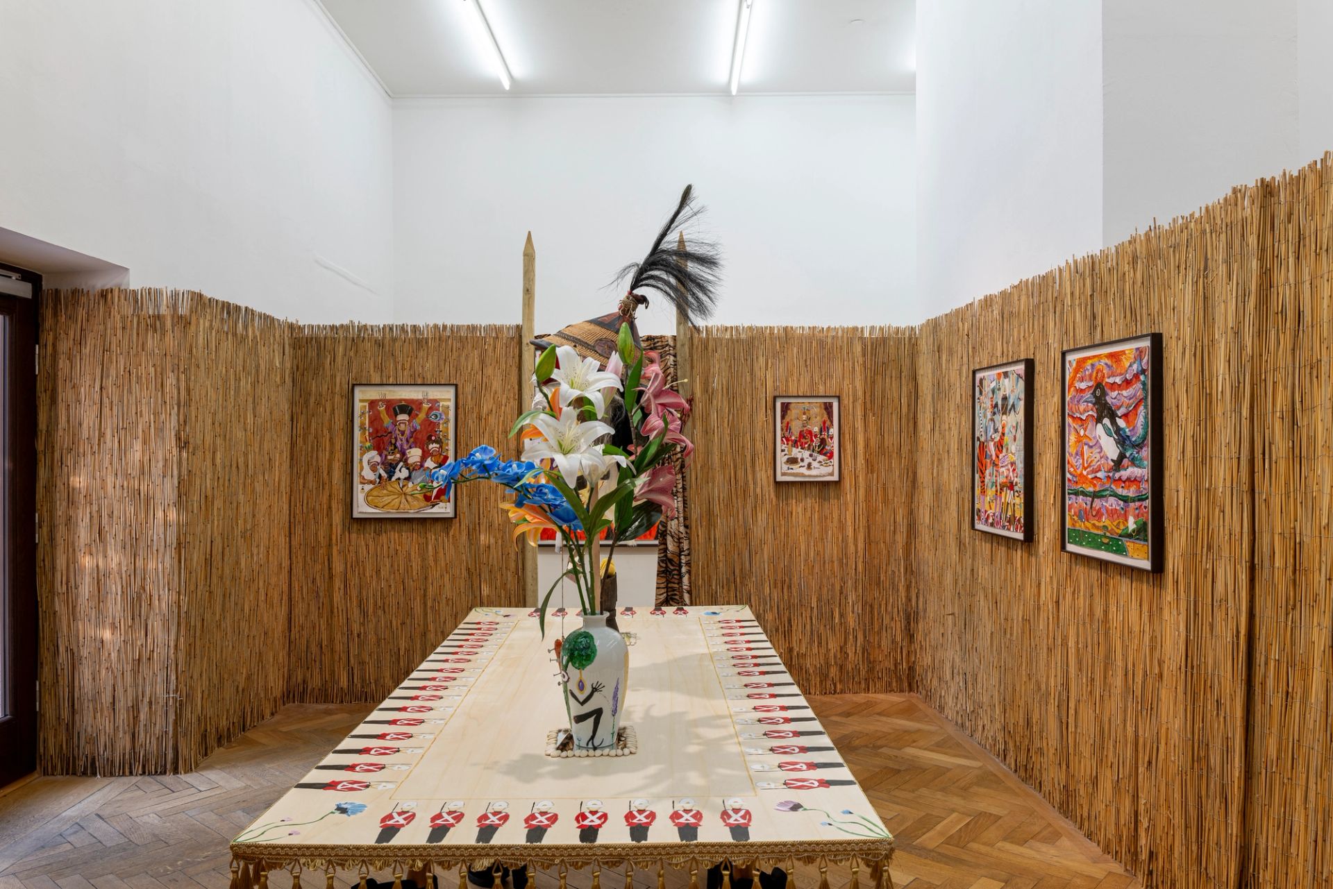 'Tiger Fur Church Altar / Emperor Andrew Business Communication Office Table', [detail], 2025, Mixed media, 200 × 200 × 100 cm,  photo: Sebastian Kissel