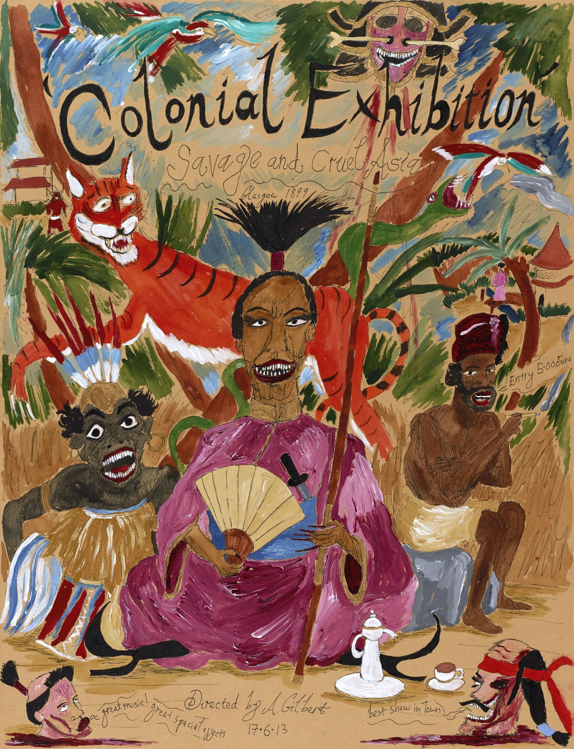 Andrew Gilbert, ,Colonial Exhibition ‒ Savage and Cruel Asia,, 2013, acrylic, watercolour and fineliner on paper, 65 × 50 cm