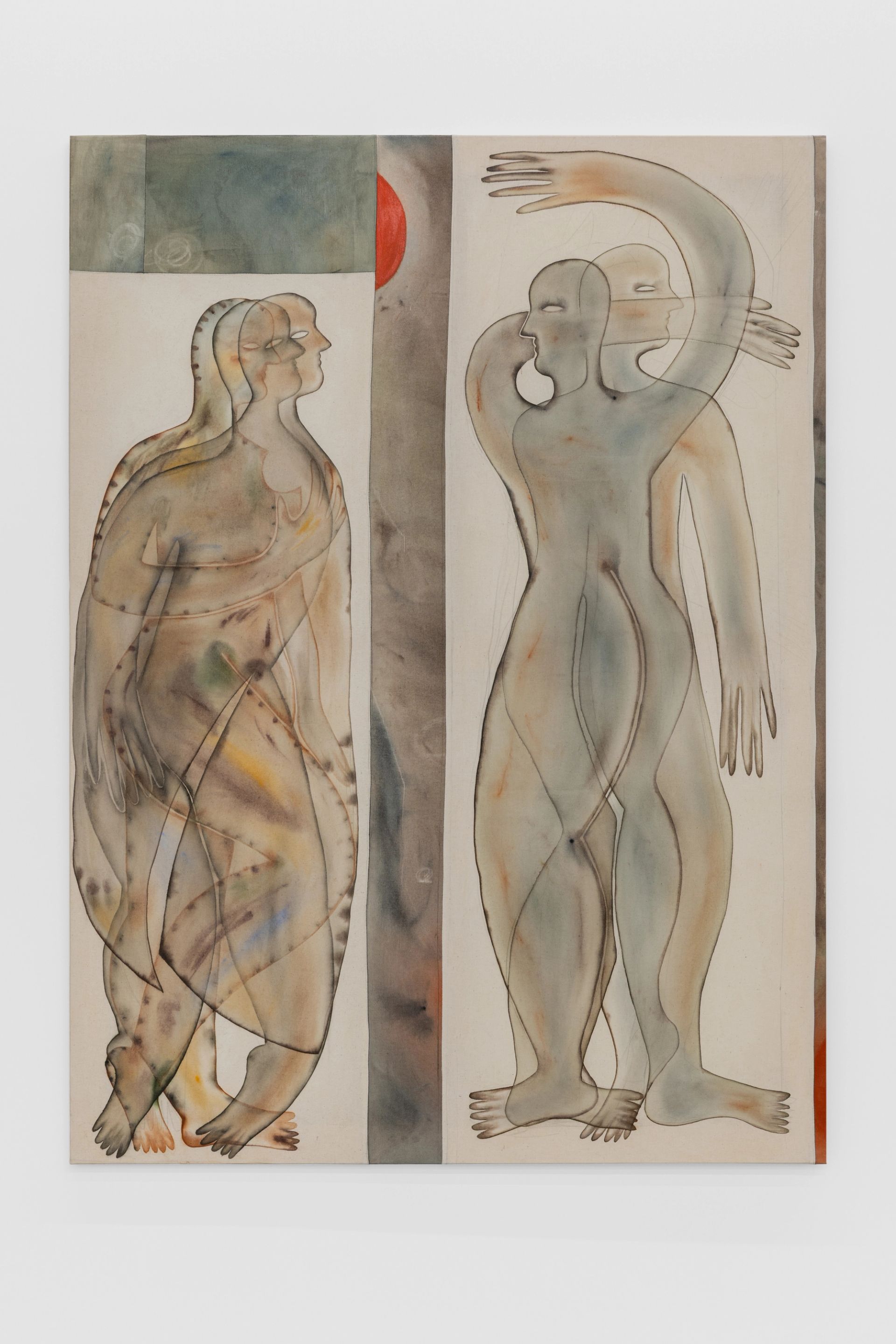 Anousha Payne, in deeper empathy (becoming moth), 2025, chalk pastel, wax, watercolour and gel medium on stretched cotton, 170 × 125 cm