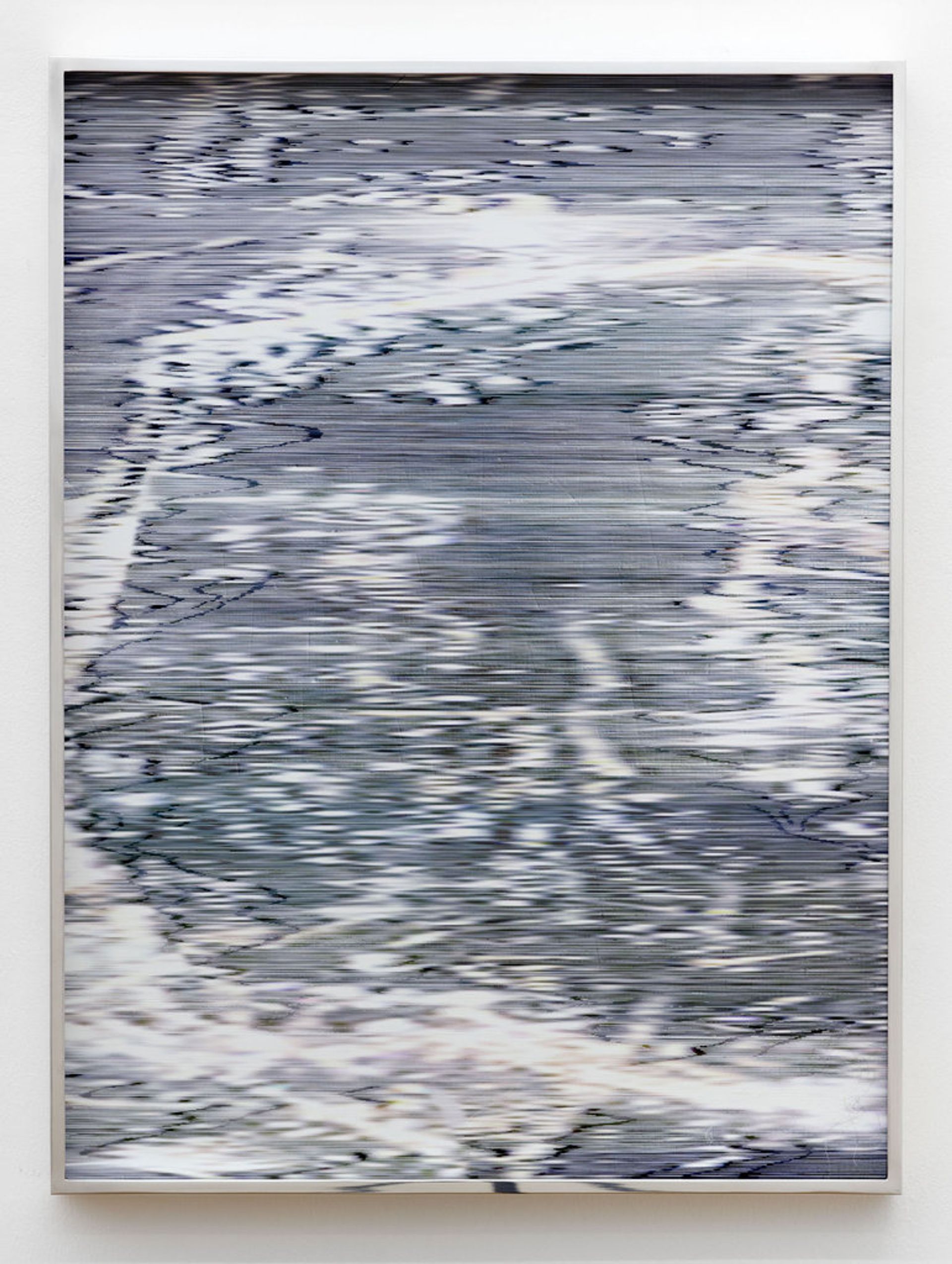 Anna Vogel, Electric Mountains IV, 2019, pigment print, scratched, framed in polished chrome, artglass, 60 × 45 cm