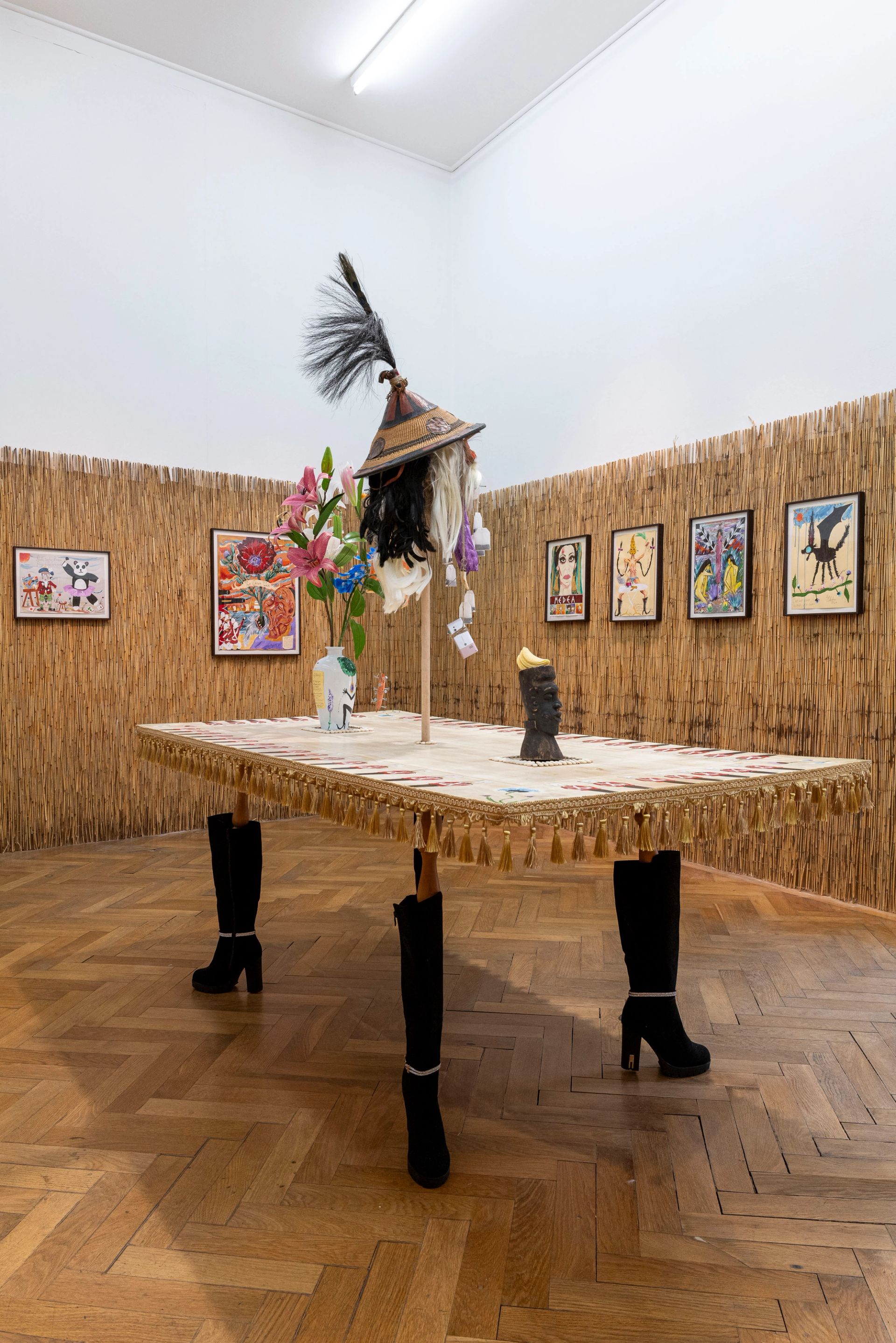 'Tiger Fur Church Altar / Emperor Andrew Business Communication Office Table', [detail], 2025, Mixed media, 200 × 200 × 100 cm,  photo: Sebastian Kissel