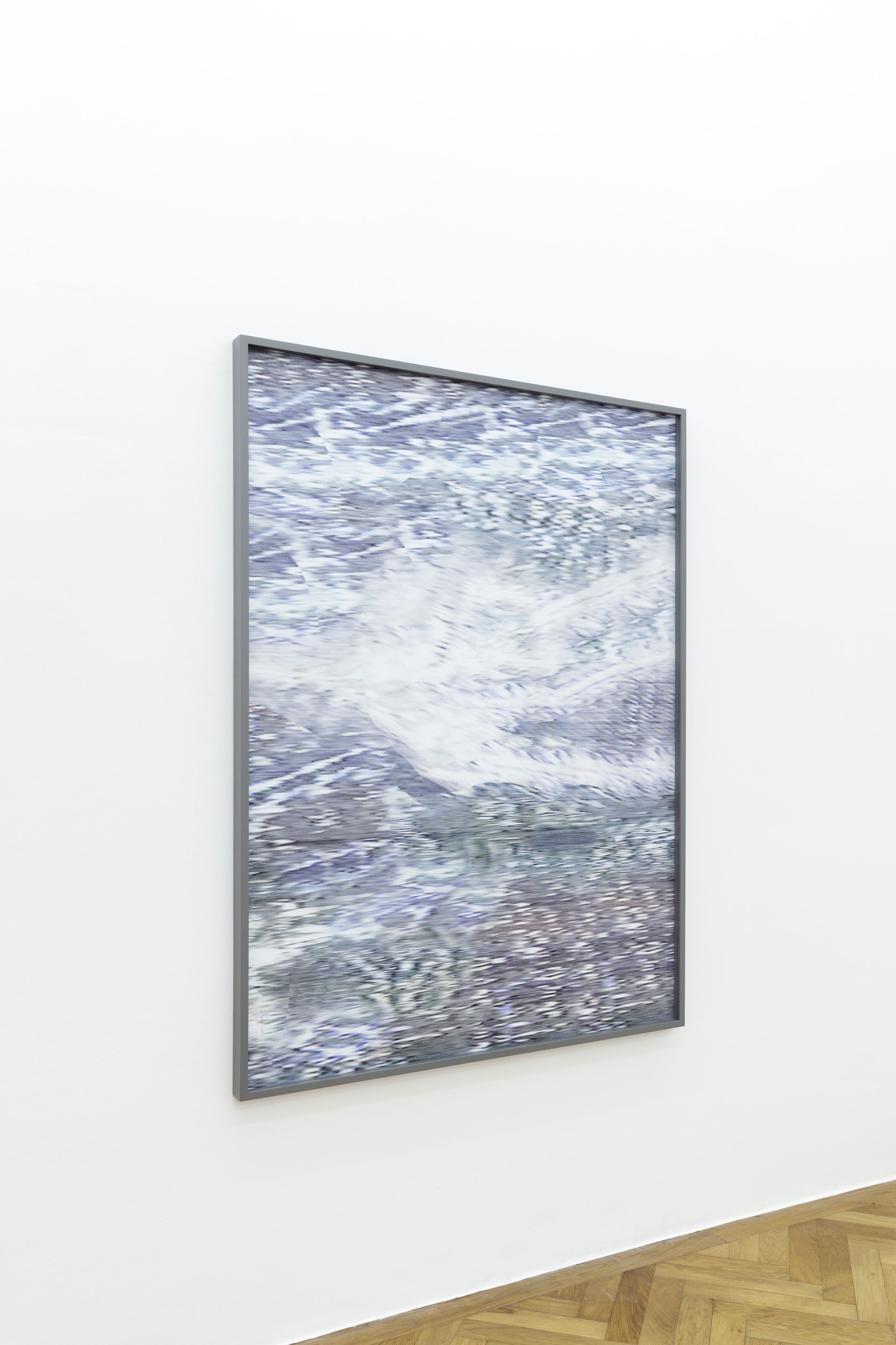 Anna Vogel, Electric Mountains XXVI, 2021, spray paint on pigment print, scratched, frame finished in dusty gray, 160 x 120 cm