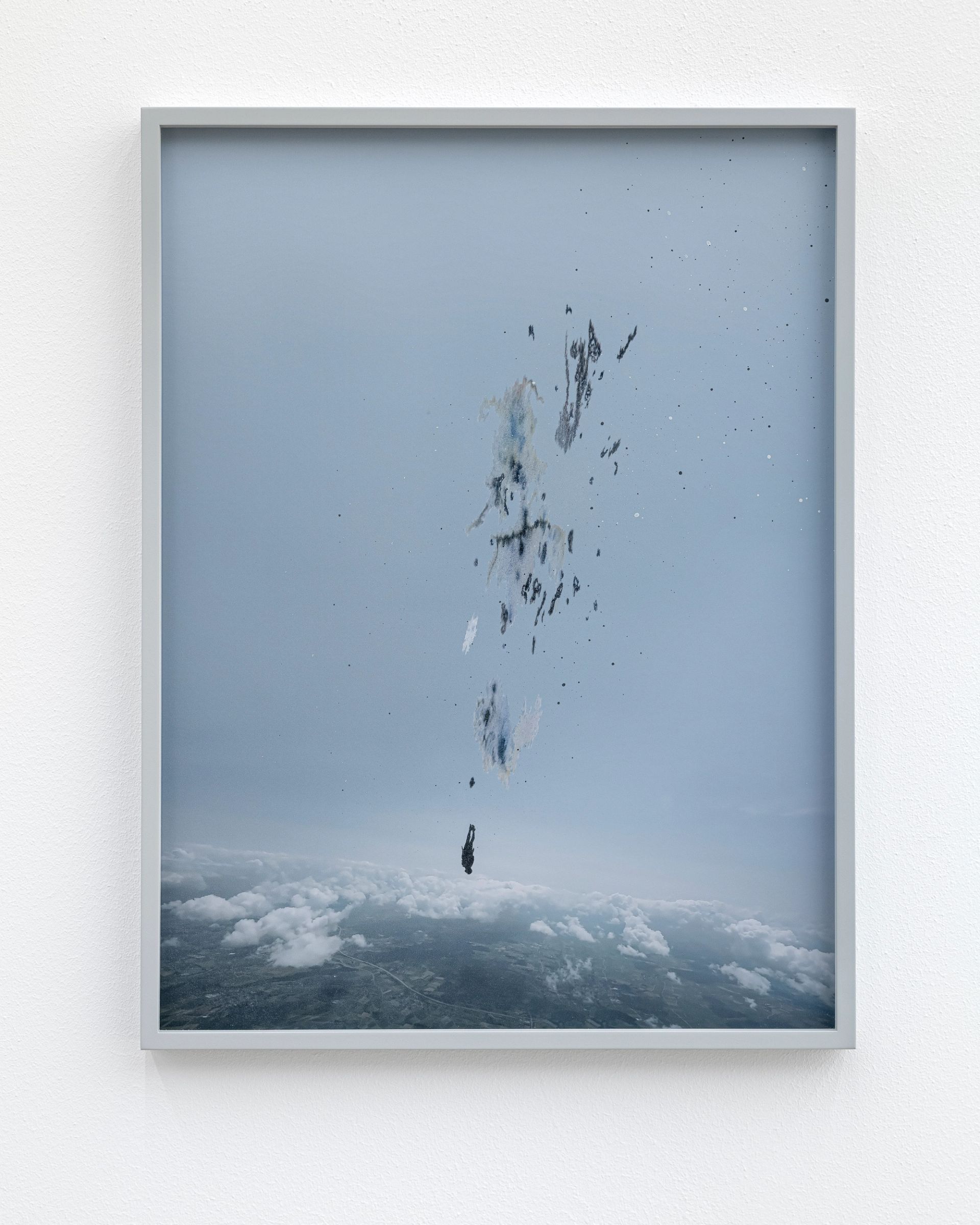 Anna Vogel, Skydiver III, 2025, pigment print, ink, varnish, frame finished in light gray, 53 × 40 cm (3 variations)