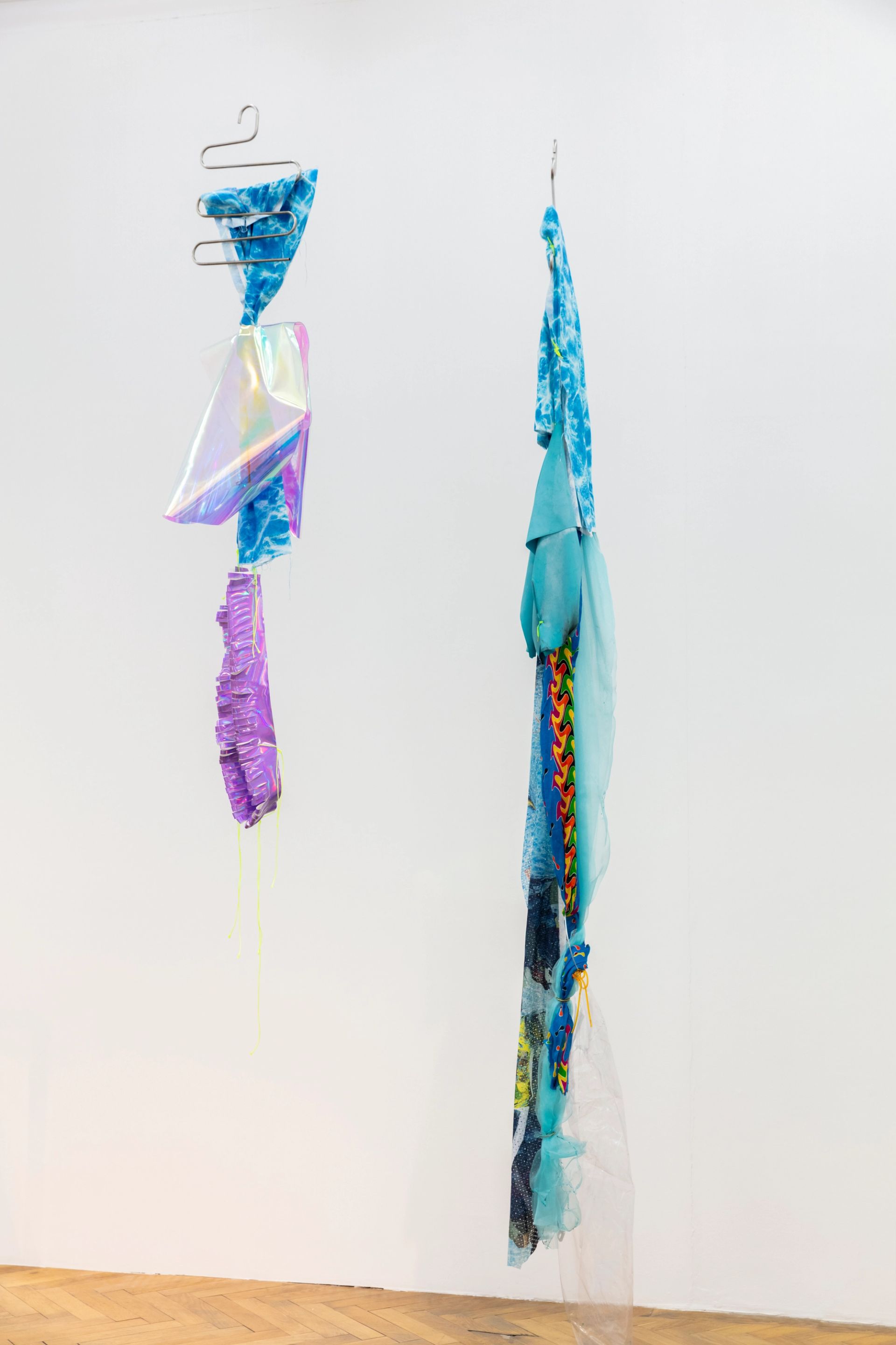 Anna Ehrenstein, Convivial Fiber, 2021, Tools for Conviviality, sublimation-print on polyester, cotton, latex, pvc, metal, shoelaces, clothing hanger, reflective cord