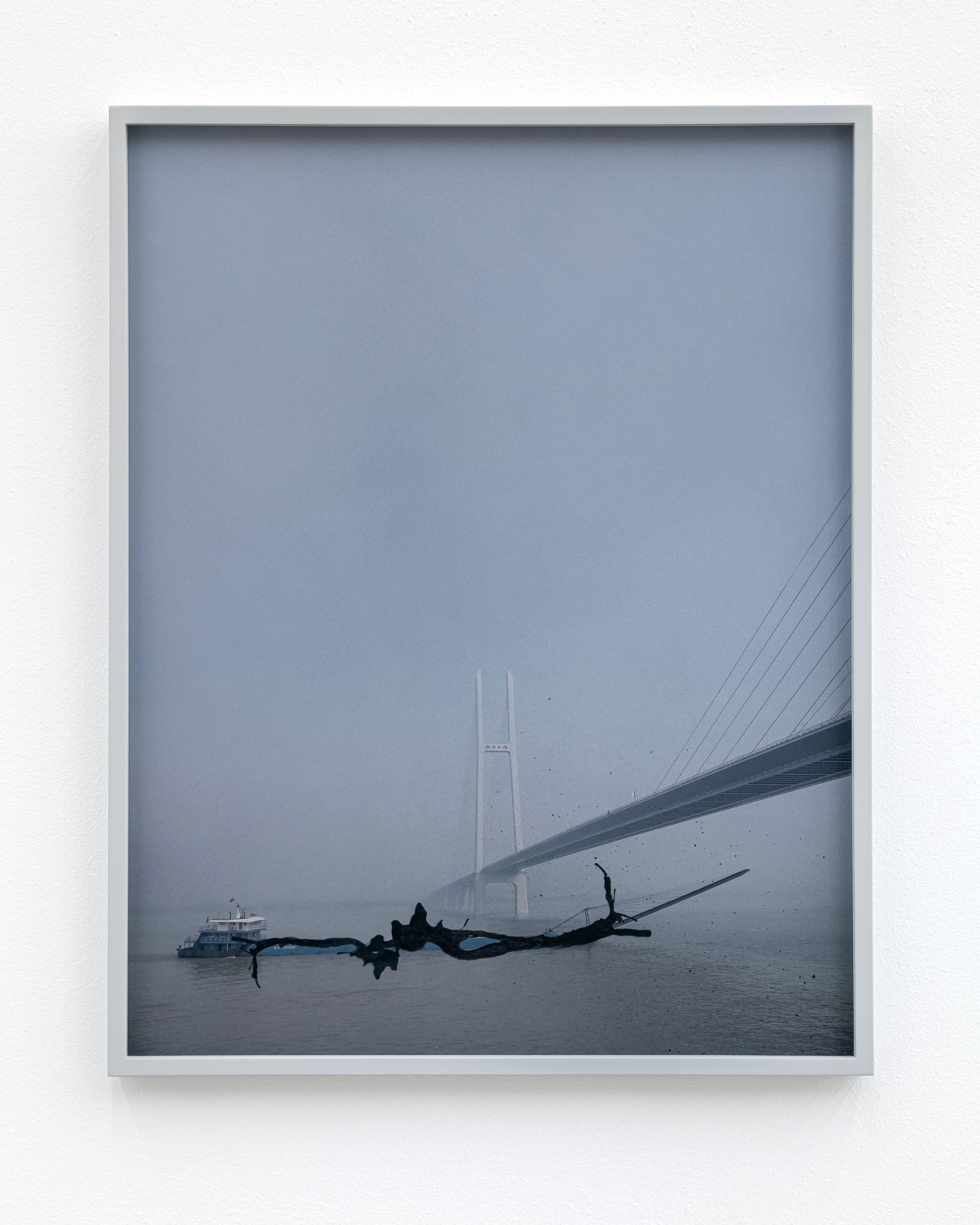 Anna Vogel, Yangtze Bridge China, 2025, pigment print, ink, varnish, frame finished in light gray, 55 × 43 cm (3 variations)