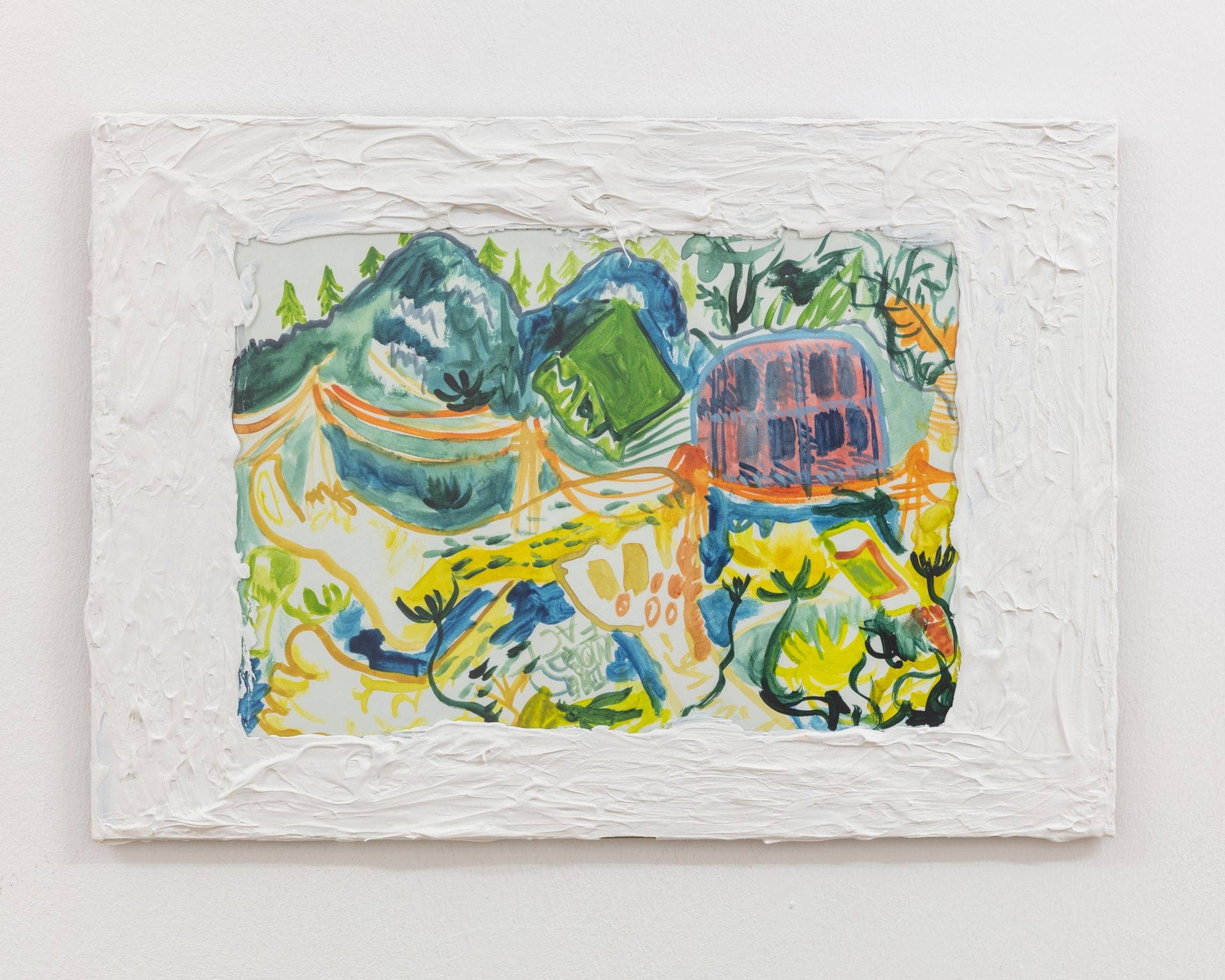 Anna McCarthy, Post-Erdbeer Wand (Kochelsee), 2020, water colour on paper, acrylic on glass, 30 × 42 cm, photo: Sebastian Kissel