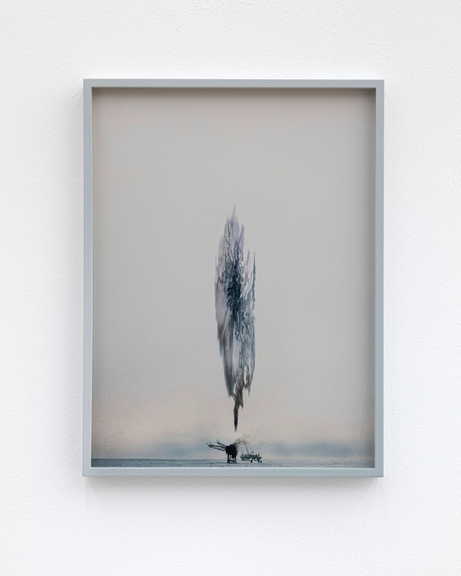 Anna Vogel, piper alpha, 2025, pigment print, ink, varnish, frame finished in light gray, 40 × 30 cm (3 variations)