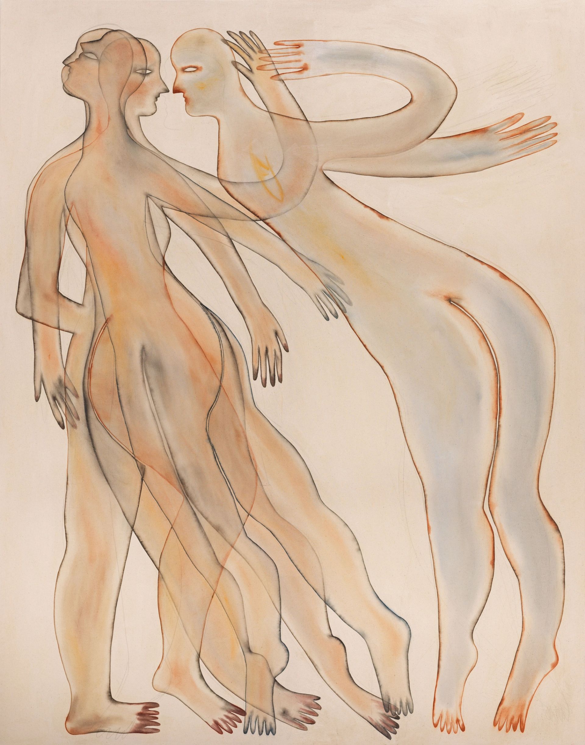 Anousha Payne, rising to the surface (through the sounds of your voice) III, 2025, watercolour and gel medium on cotton, 210 × 165 cm