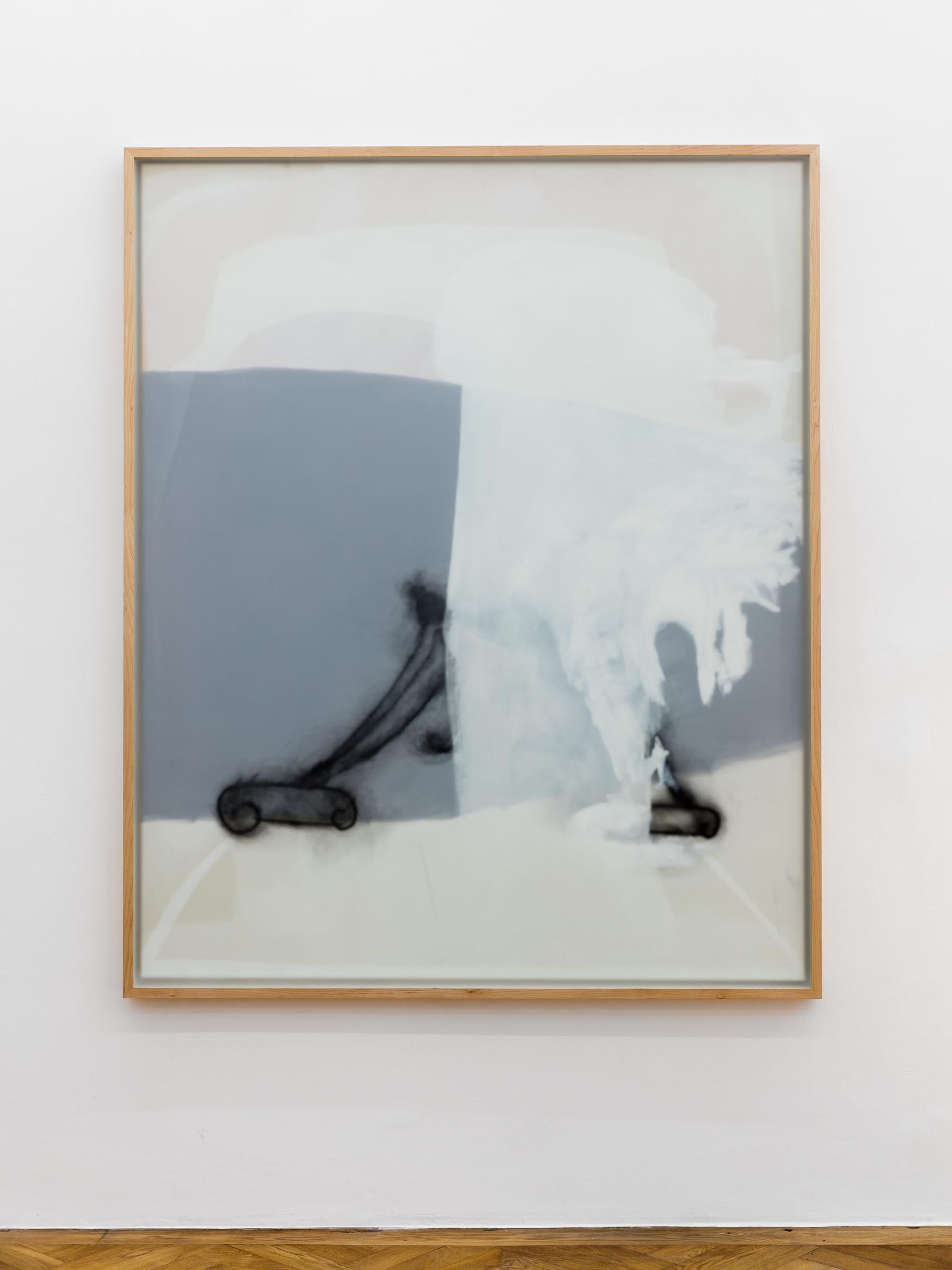 Malte Zenses, Orgelblut, 2019, oil and pencil on canvas, opal glass and maple wood, 136 × 166 cm