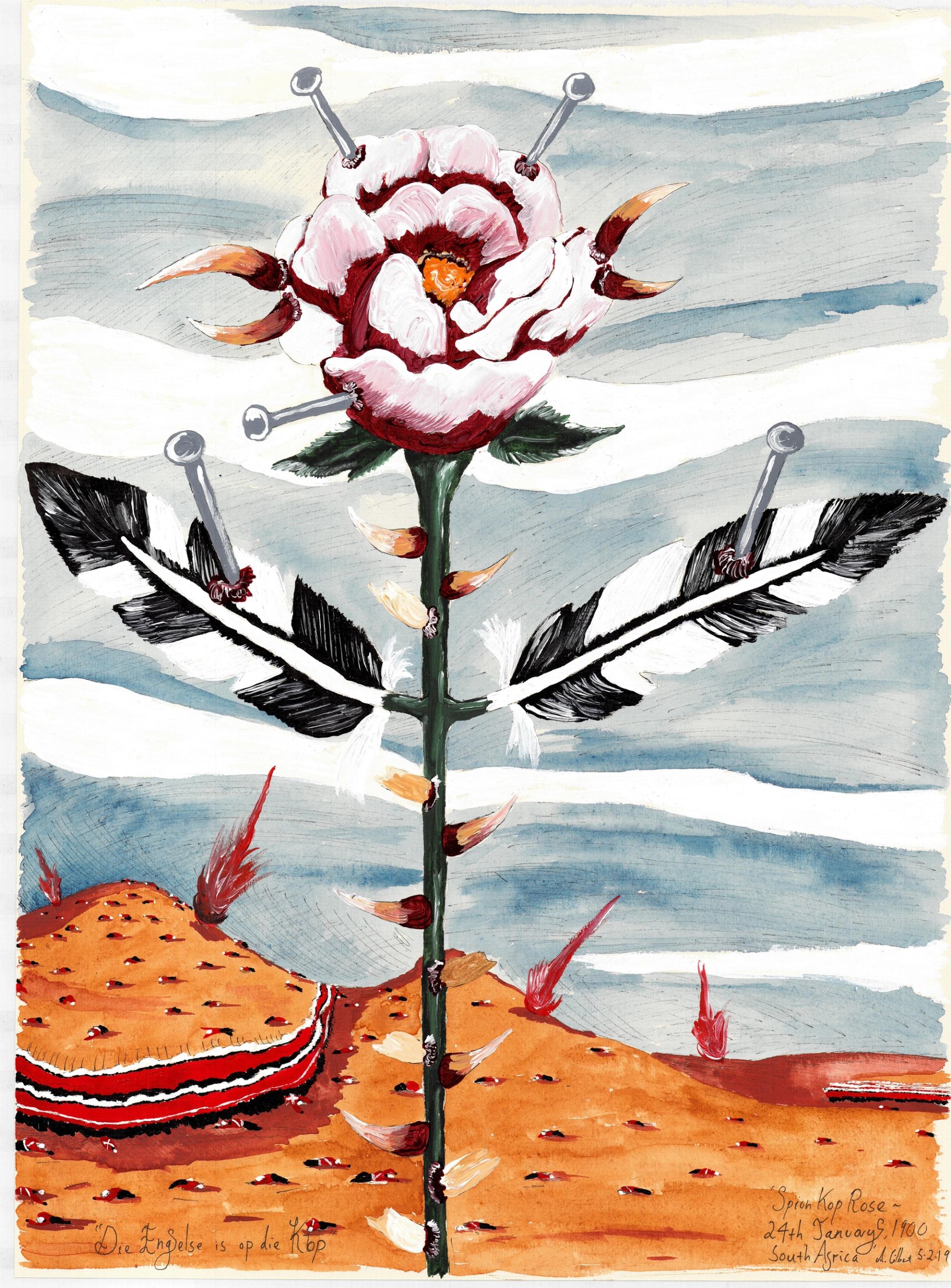 Andrew Gilbert, 'Spion Kop Rose – 24th January, 1900 South Africa', 2019
acrylic, watercolor and fineliner on paper, 40 × 30 cm
