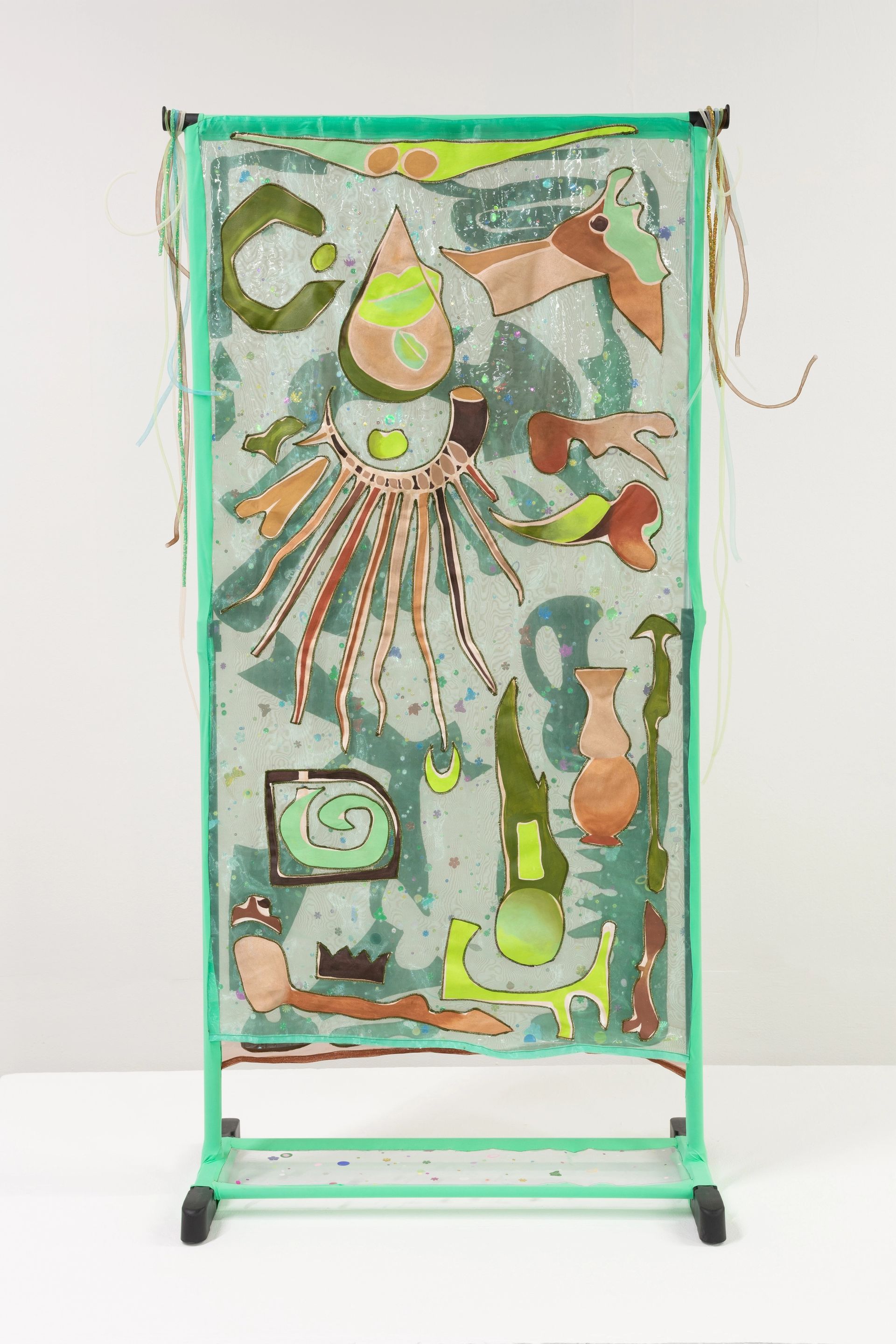 Ana Navas, Fishbowl, 2019, clothes rack, cloth, acrylic, 160 × 80 × 4 cm