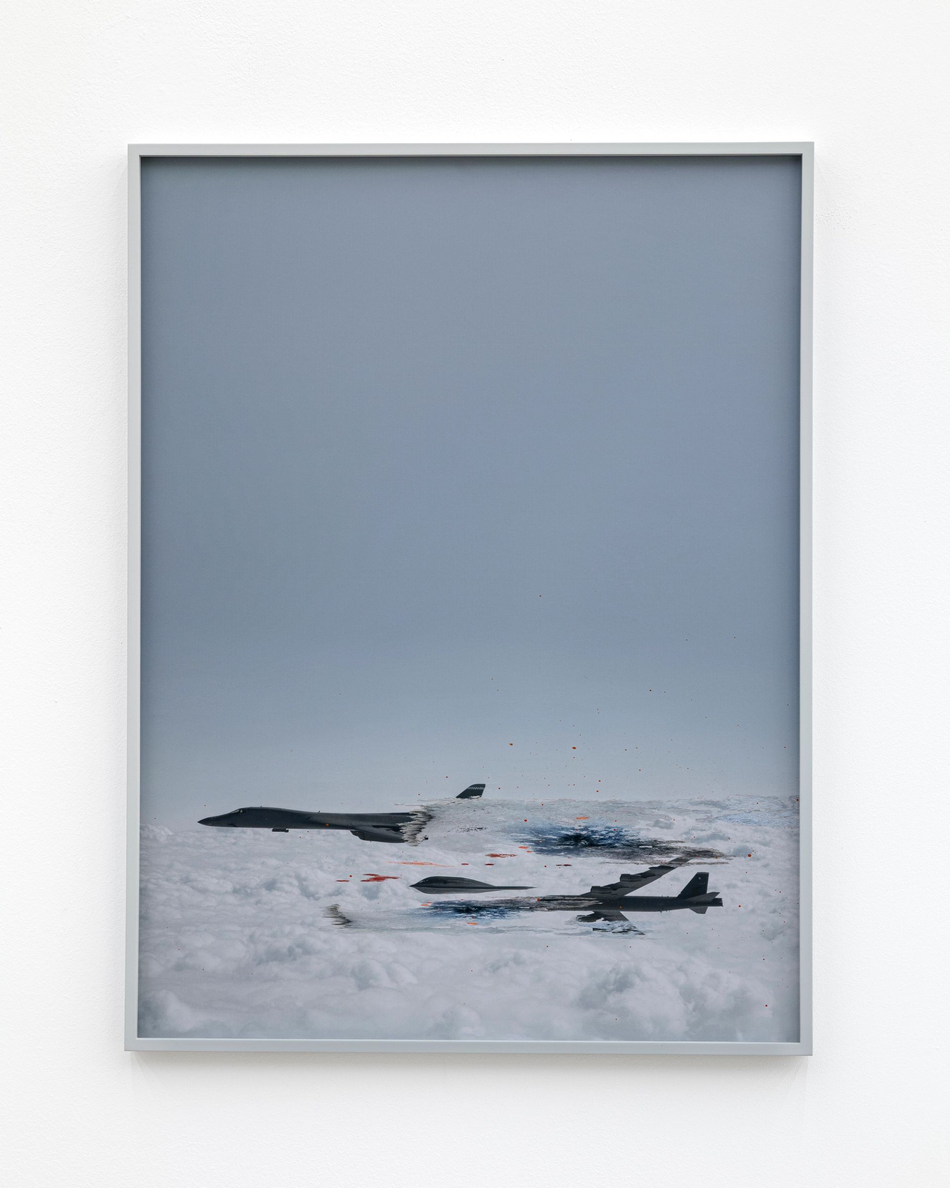 Anna Vogel, trio, 2025, pigment print, ink, varnish, frame finished in light gray, 80 × 60 cm (3 variations)