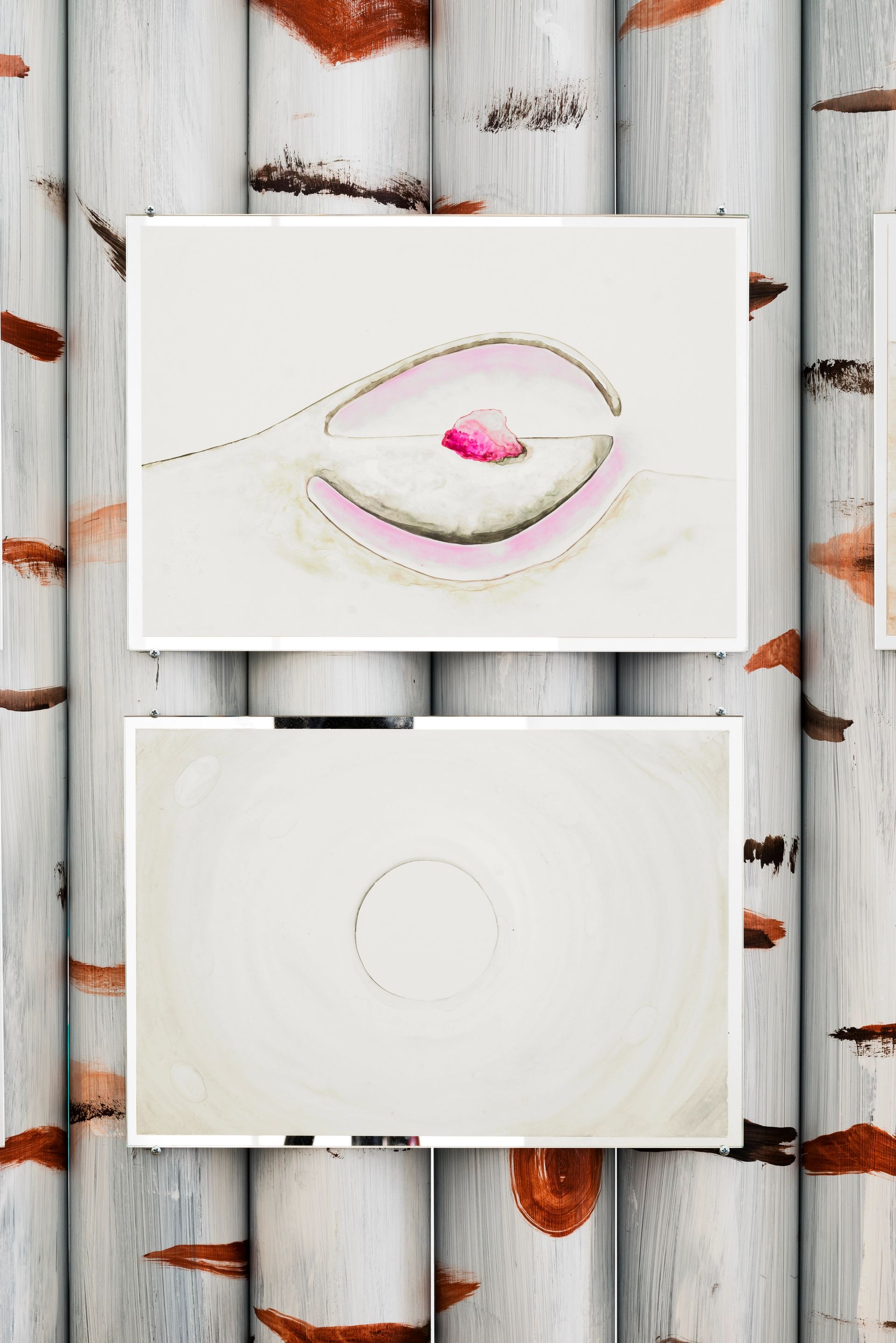 Ana Navas, Land Art Drawings, 2015, paper, watercolor, pastel color powder, mirror, 23.5 × 33.5 each, photo: Henning Krause,
