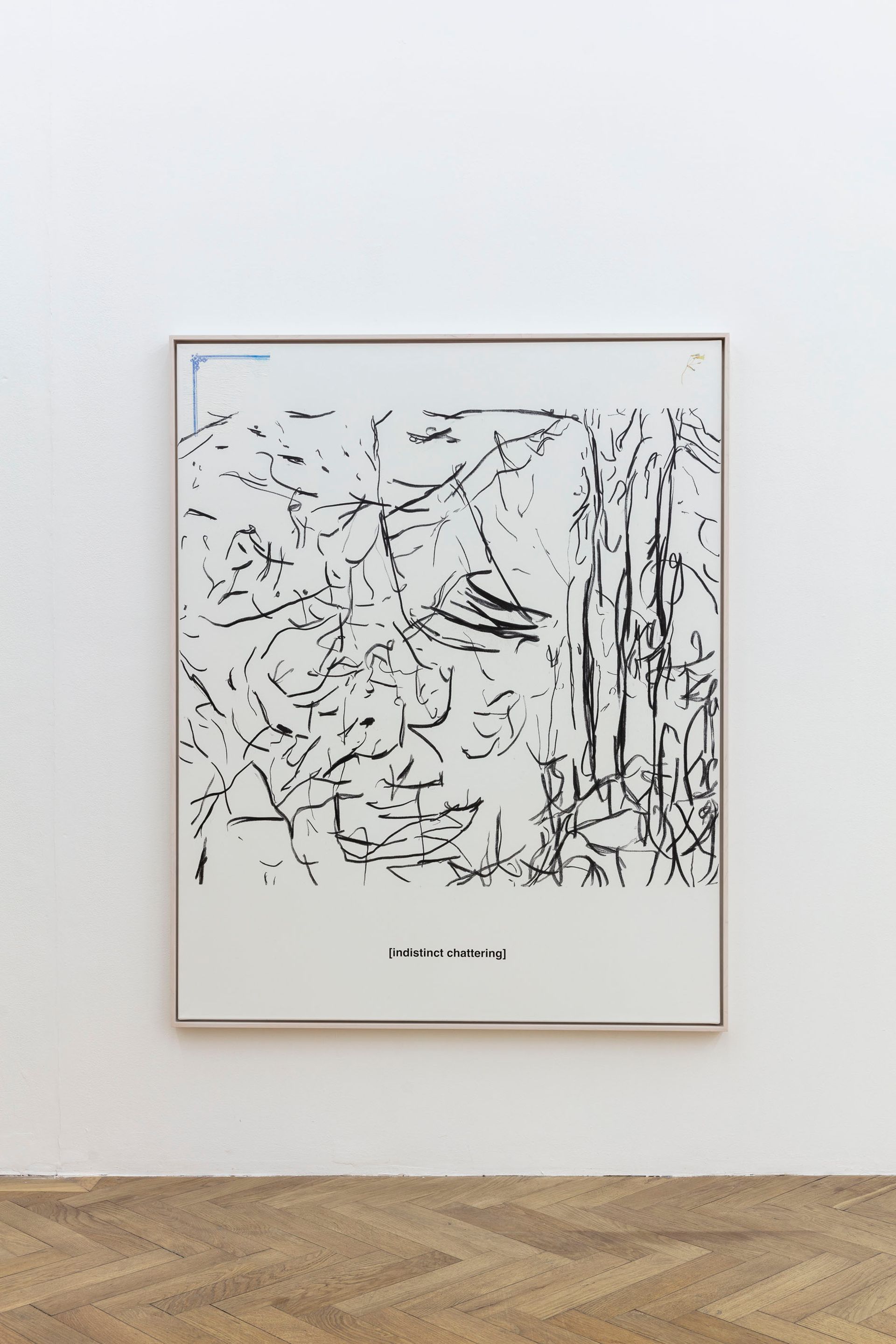 Malte Zenses, Birkenwald in Wilhelmsruh, 2023, Charcoal, paper, and acrylic on canvas, white glazed maple wood floater frame, 150 × 120 cm