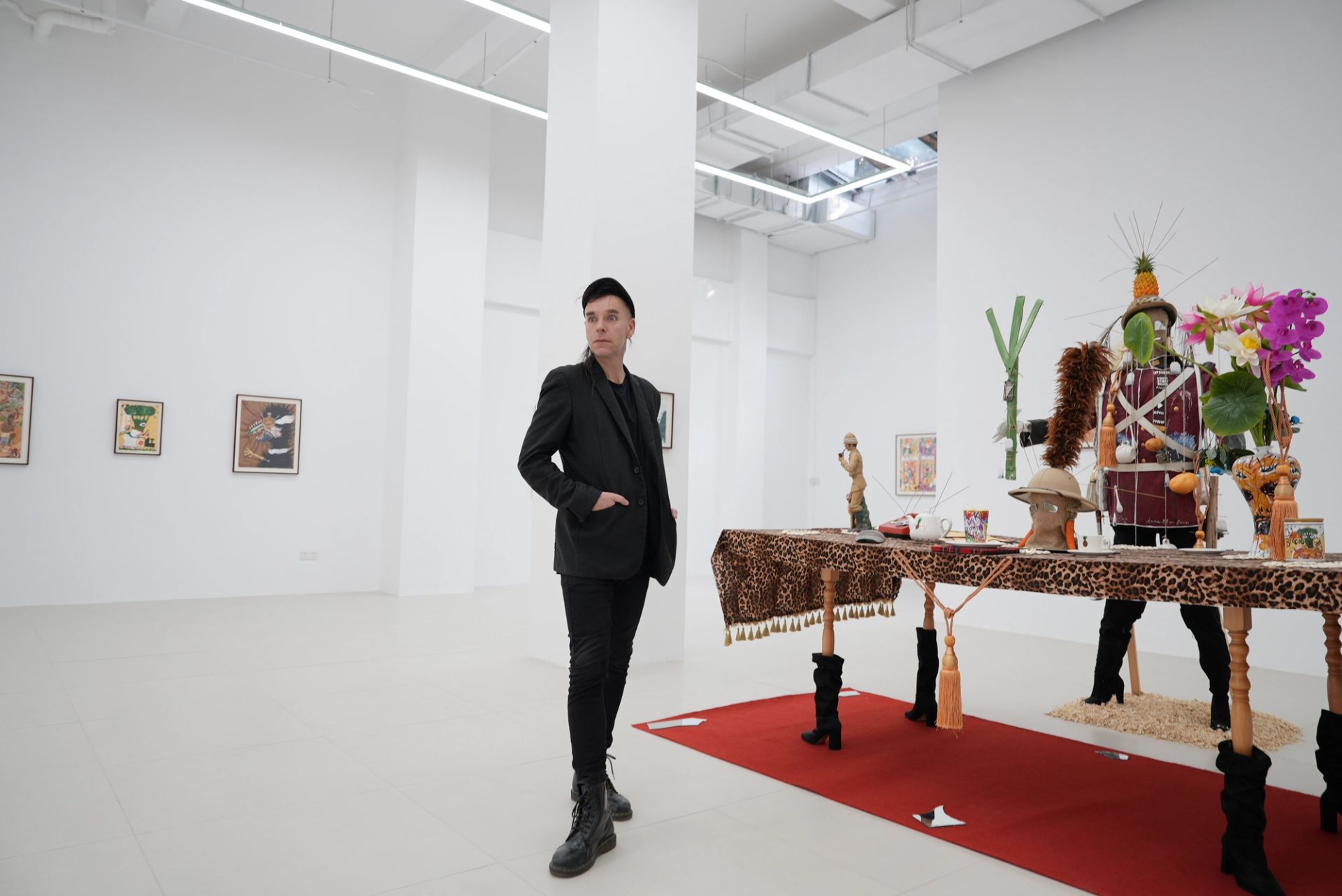 Andrew in his exhibition at the LOUNGE of The Delta INST, Hangzhou, 2024, photo by Dong Hao