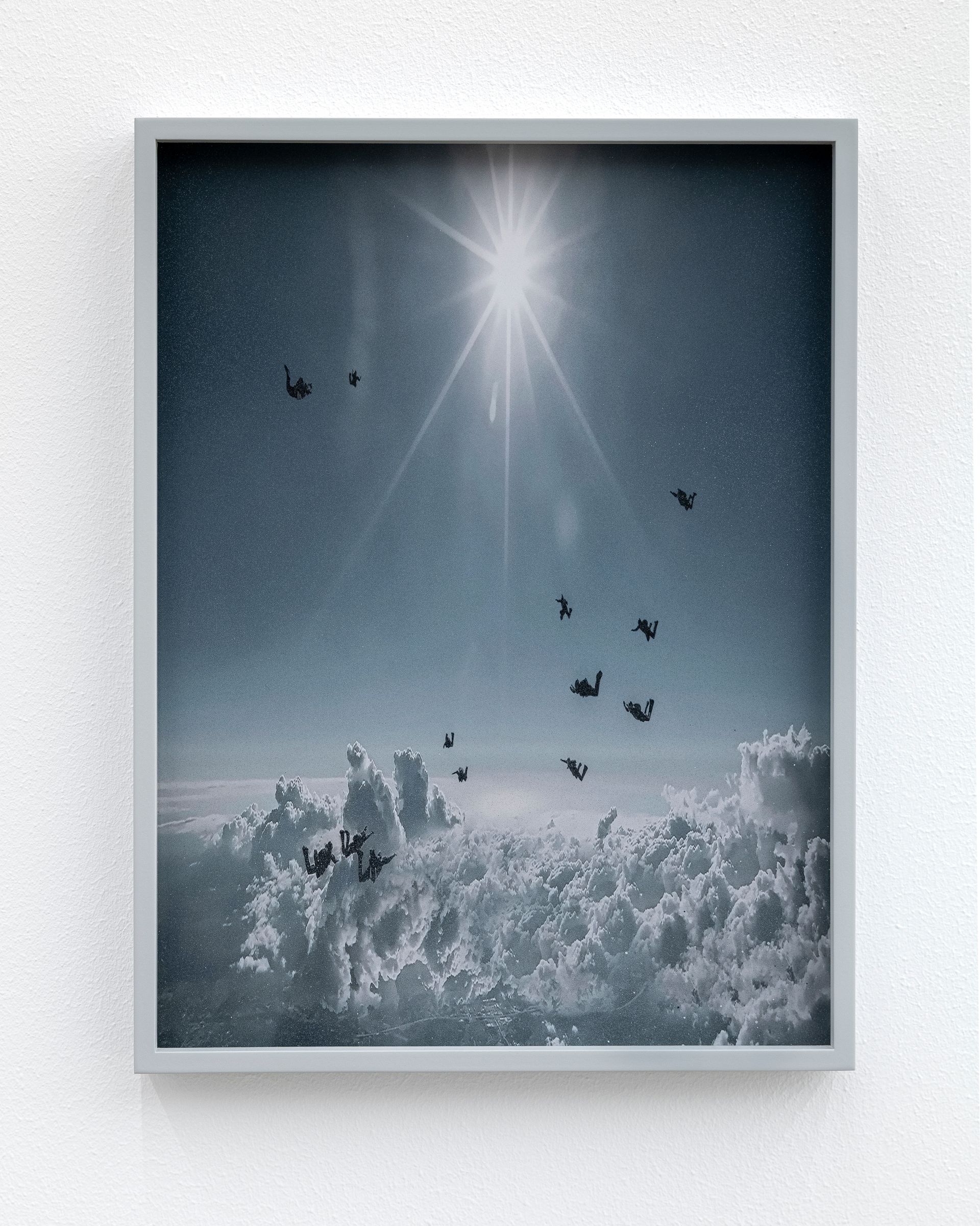Anna Vogel, stadium clouds, 2025, pigment print, varnish, frame finished in light gray, 36 × 27 cm (3 variations)