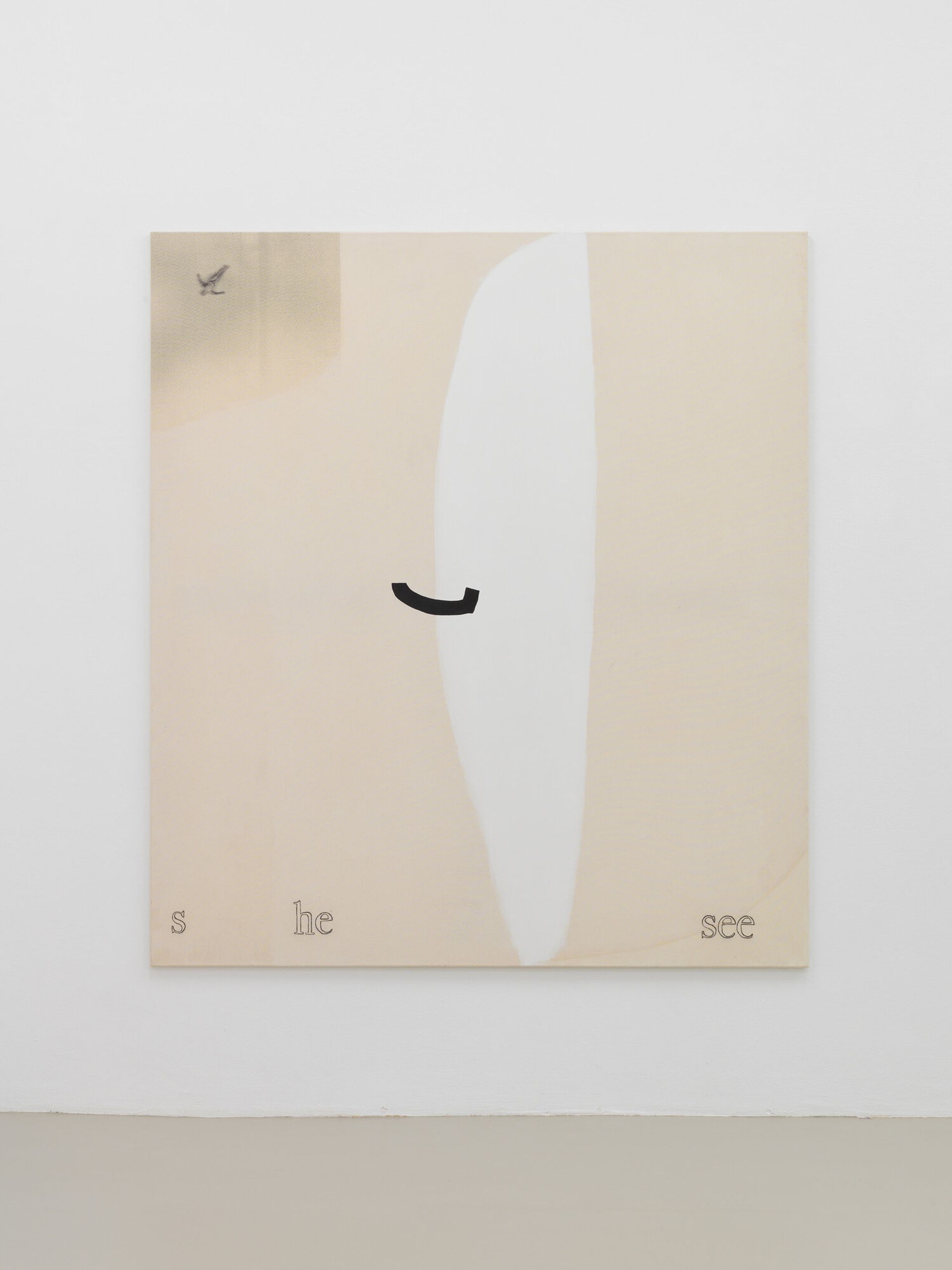 Malte Zenses, die Schwimmer, but she seems fine, 2017, silkscreen, lacquer and charcoal on canvas, 190 × 170 × 3 cm

