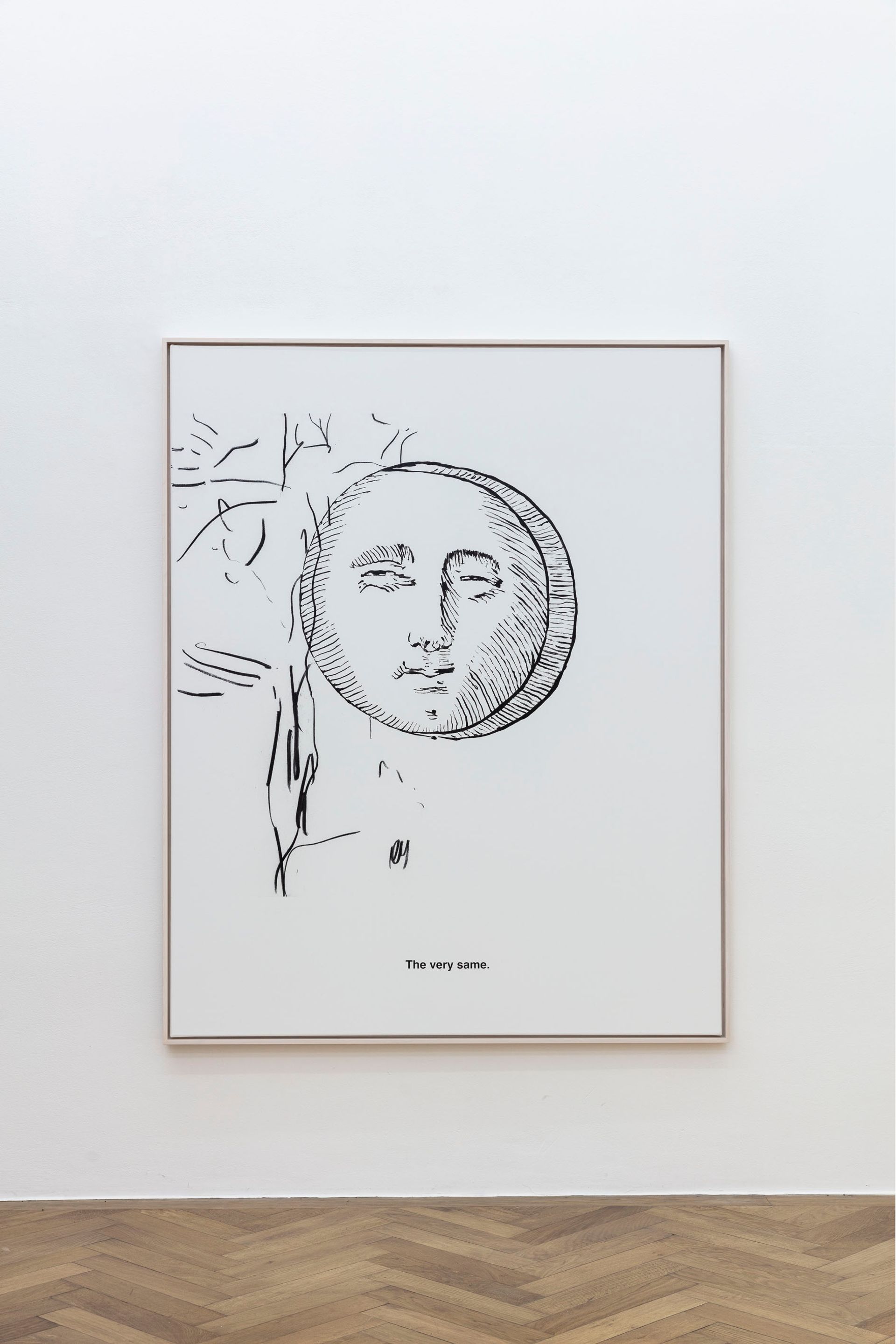 Mond mit Birkenwald, 2023, charcoal, oil, and acrylic on canvas, white glazed maple wood floater frame, 150 × 120 cm