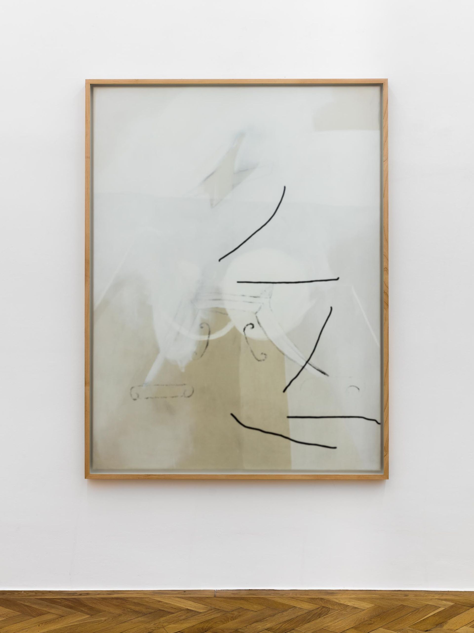Malte Zenses, Orgelblut II, 2019, oil and pencil on canvas, opal glass and maple wood, 126.5 × 166 cm