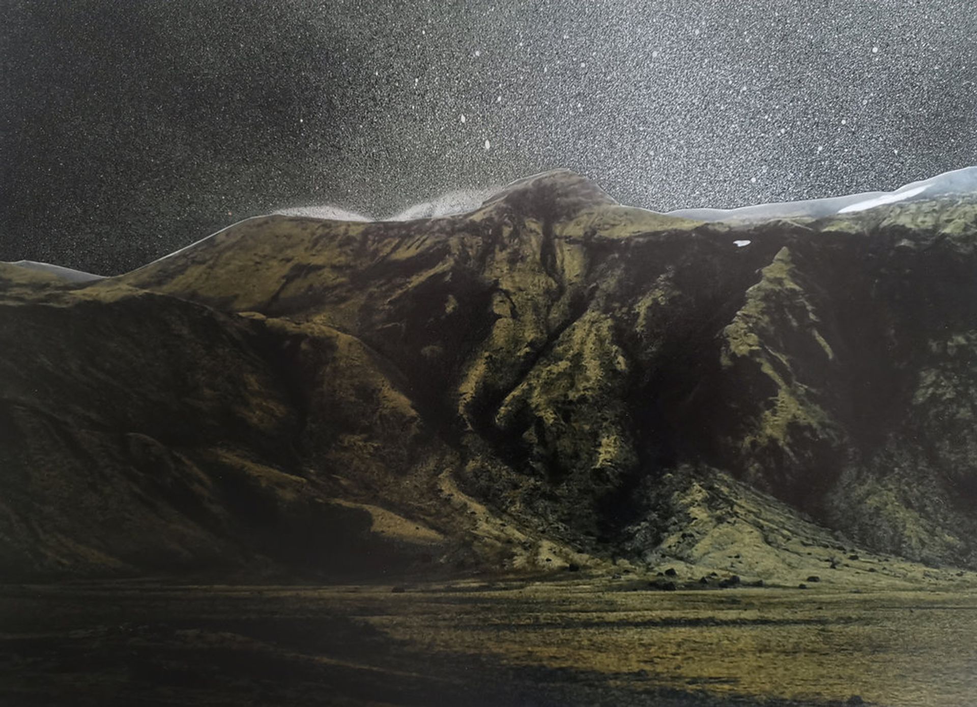 Anna Vogel, Mountains II, 2019, collage, pigment print, varnish, framed in lime, anthracite, artglass, 30 × 40 cm