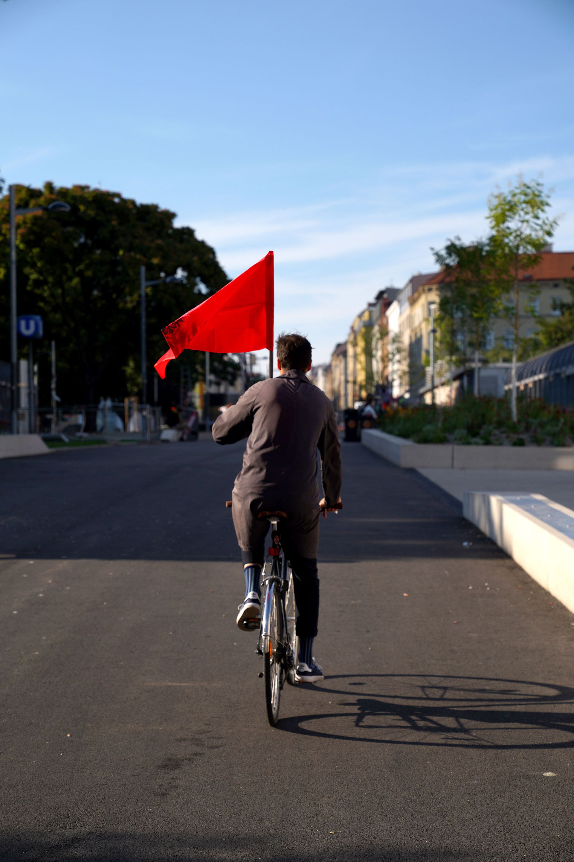 Festival of Minimal Actions,, re-performance of Igor Grubic – ,Bicycle and Flag,, Kunsthalle Wien, Vienna, 2020