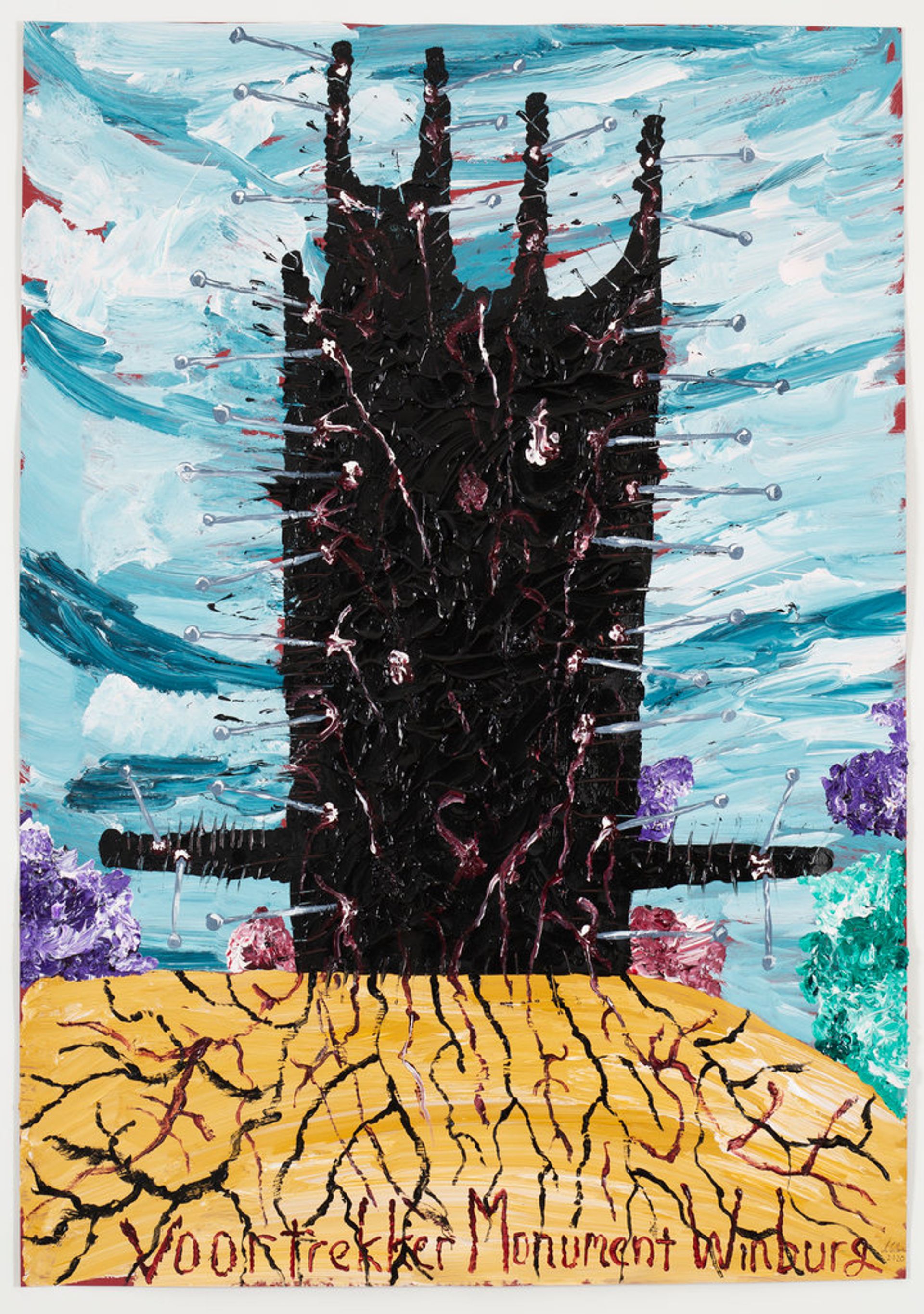 Andrew Gilbert, Voortrekker Monument Winburg, 2020, acrylic, fineliner and water colour on paper, 100 × 70 cm | 39 1/3 × 27 1/2 in, photo: Constanza Meléndez