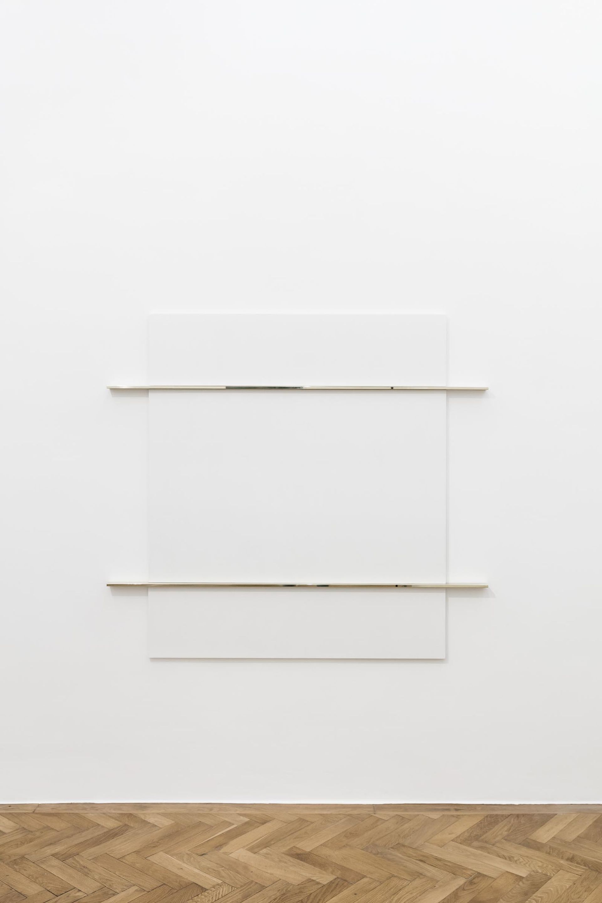 Haris Epaminonda, N.I, 2017, white pastellone, brass, 161,5 × 172 x 5 cm