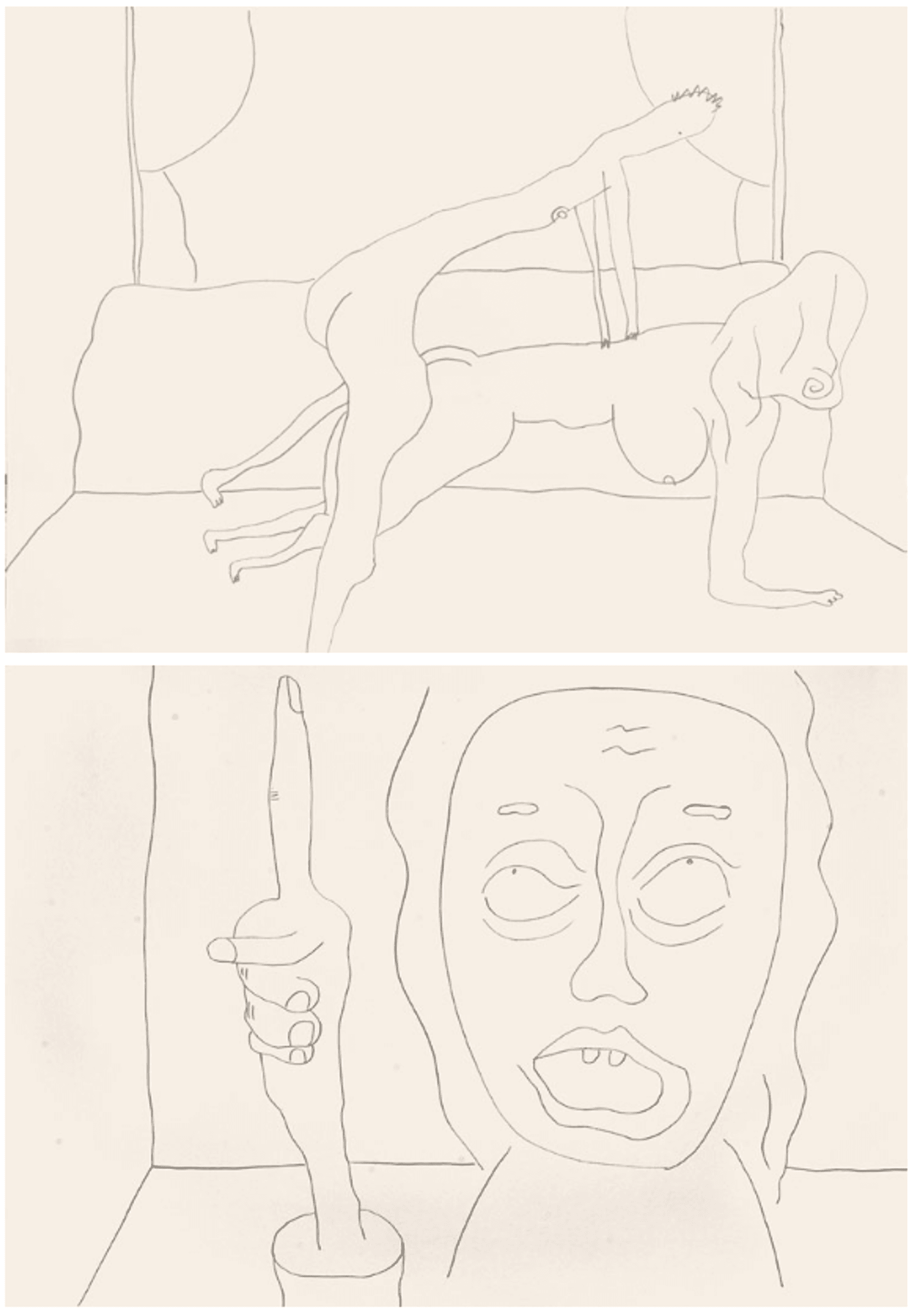 Sebastian Jung, untitled (Chatroulette), 2016, pencil on paper, two parts, 50 × 70 cm each 