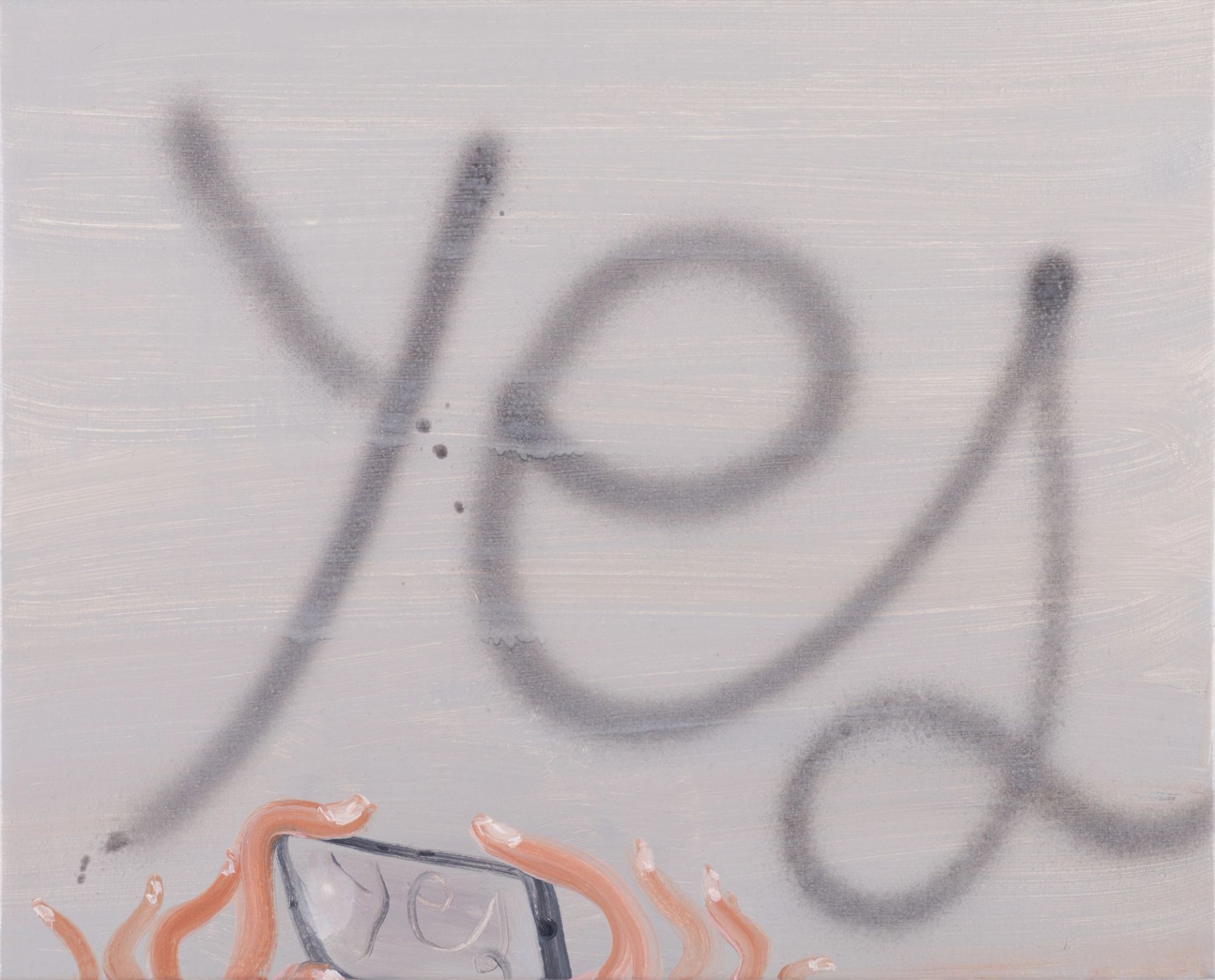 Jose Bonell, Yes, 2025, oil and spray-paint on linen, 33 × 41 cm (Courtesy: Adams and Ollman, Portland)