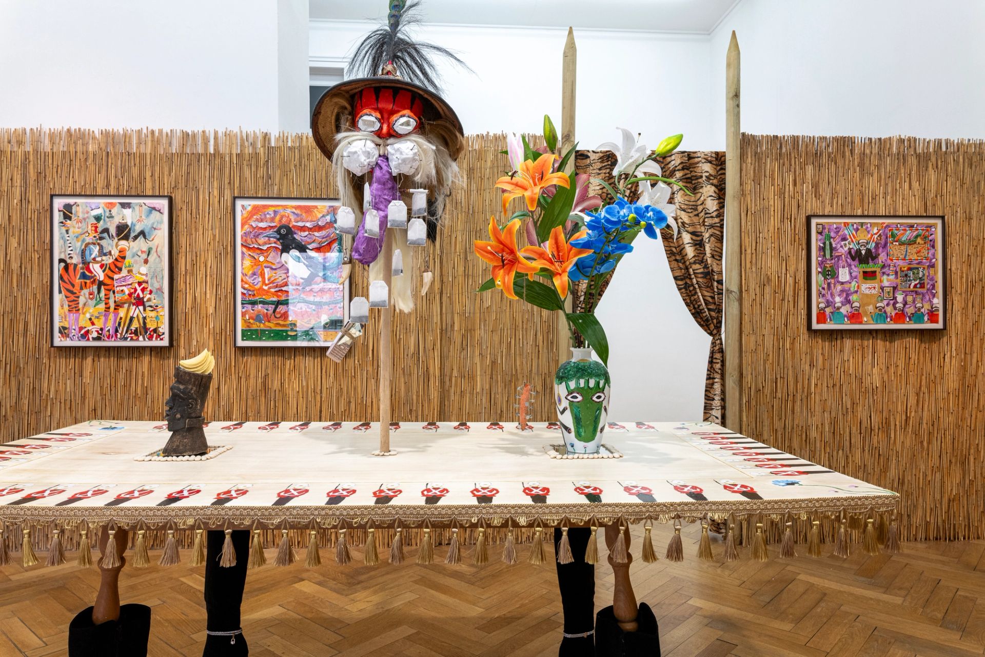 'Tiger Fur Church Altar / Emperor Andrew Business Communication Office Table', [detail], 2025, Mixed media, 200 × 200 × 100 cm,  photo: Sebastian Kissel