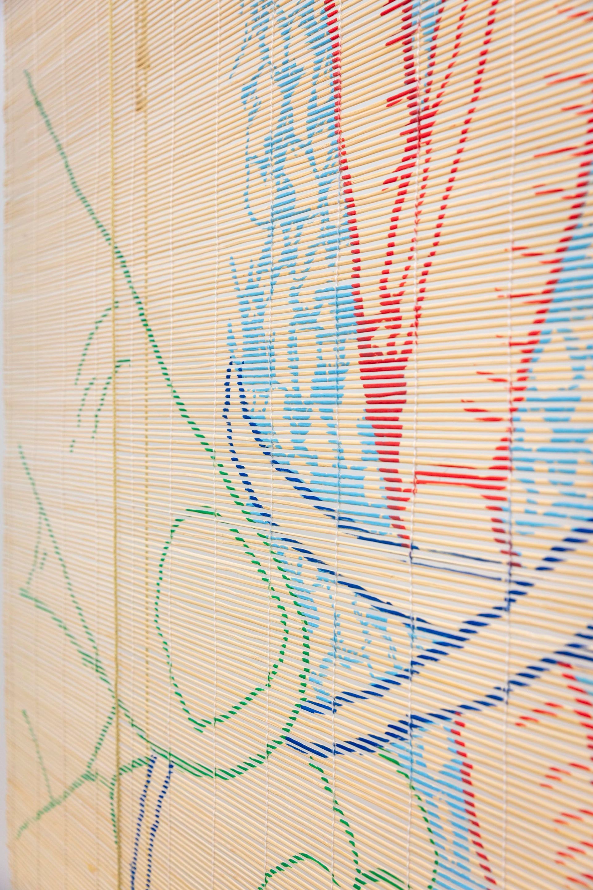Sergio Rojas Chaves, A ‘hands-on’ approach #3, 2022, Acrylic paint on bamboo curtain, 140 × 180 cm