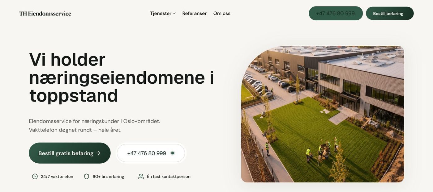 Hero på den nye forsiden til TH Eiendomsservice