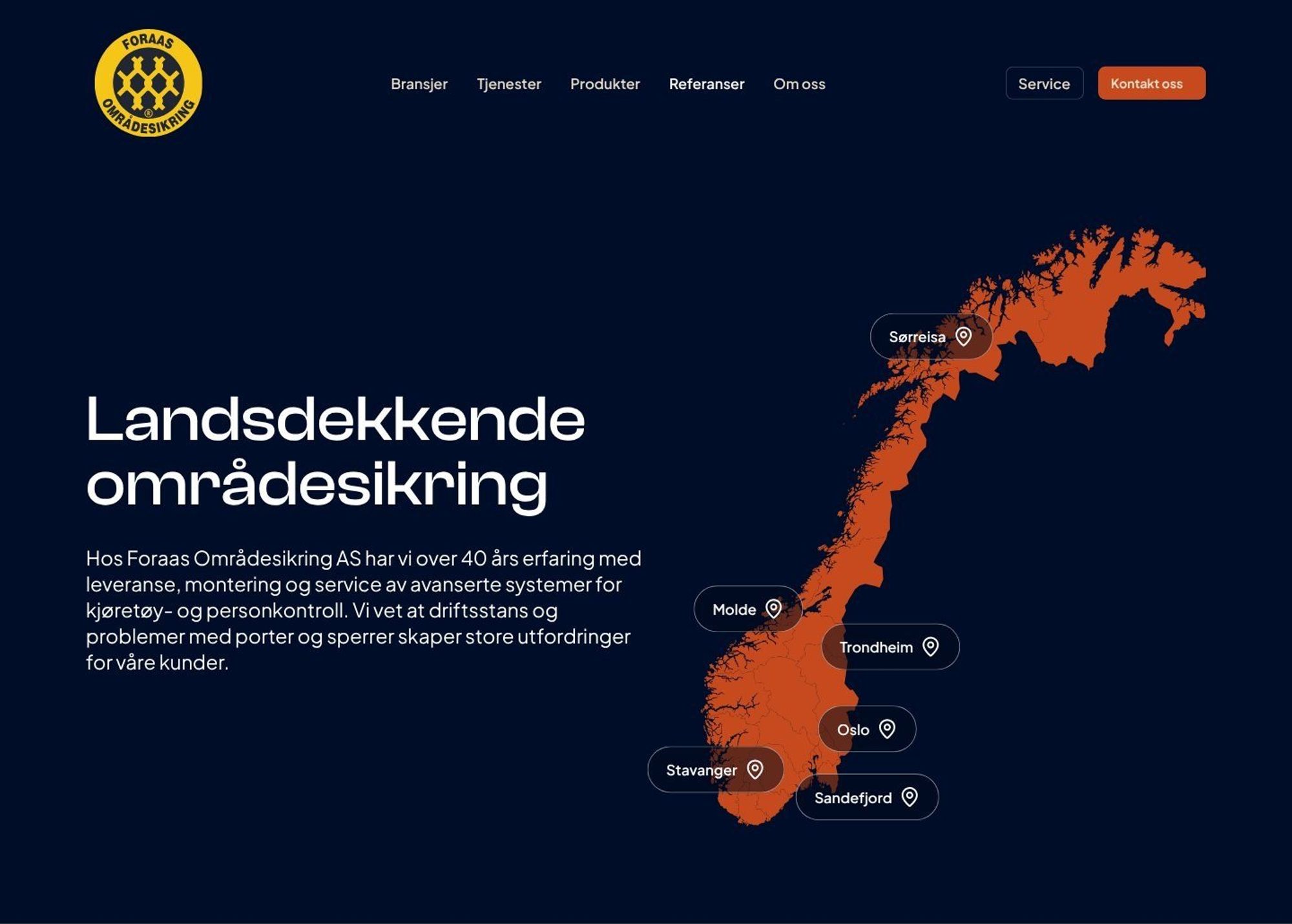 Lokasjonssiden med kart over avdelingene i Norge