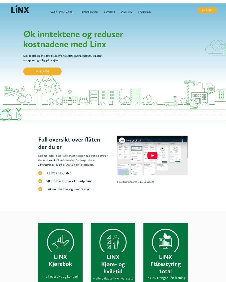 Den gamle forsiden på linx.no
