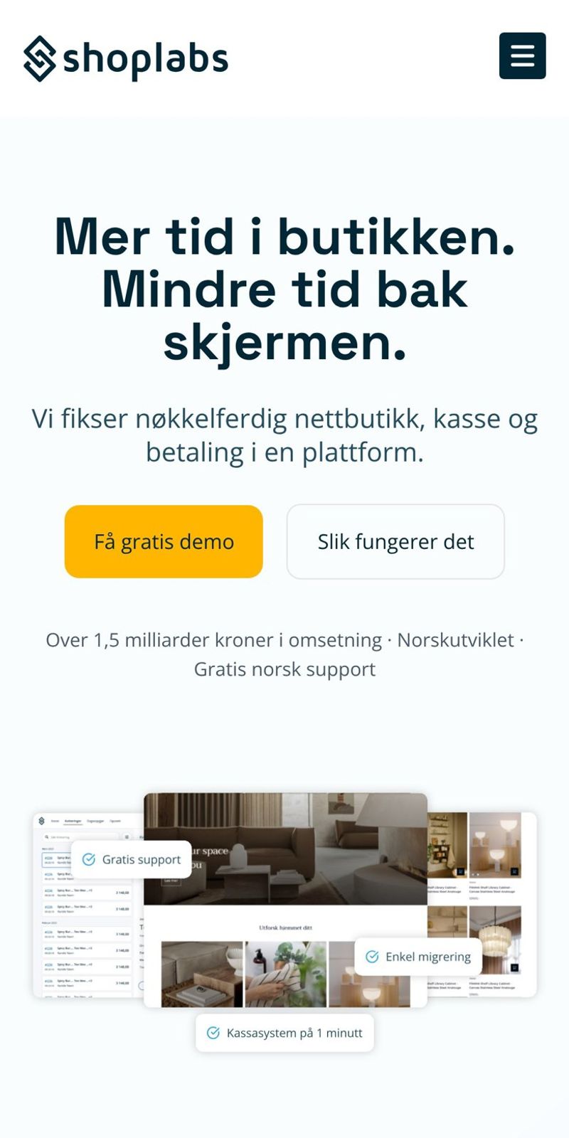 Hero på den nye forsiden til Shoplabs på mobil
