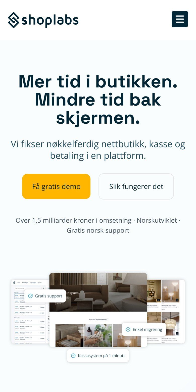 Hero på den nye forsiden til Shoplabs på mobil